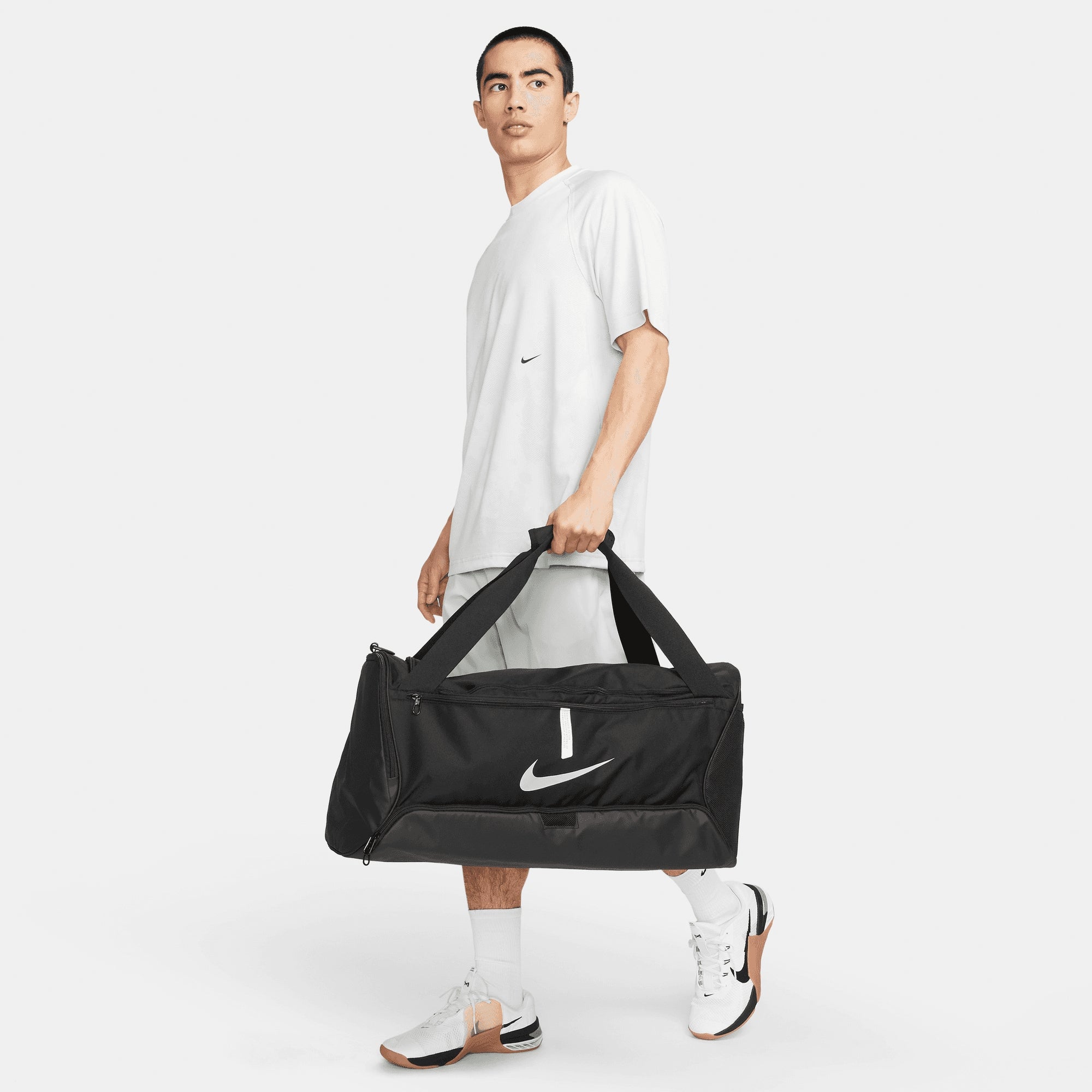 Nike Academy Team Soccer Duffel Bag (Medium, 60L) - Black/Black/White