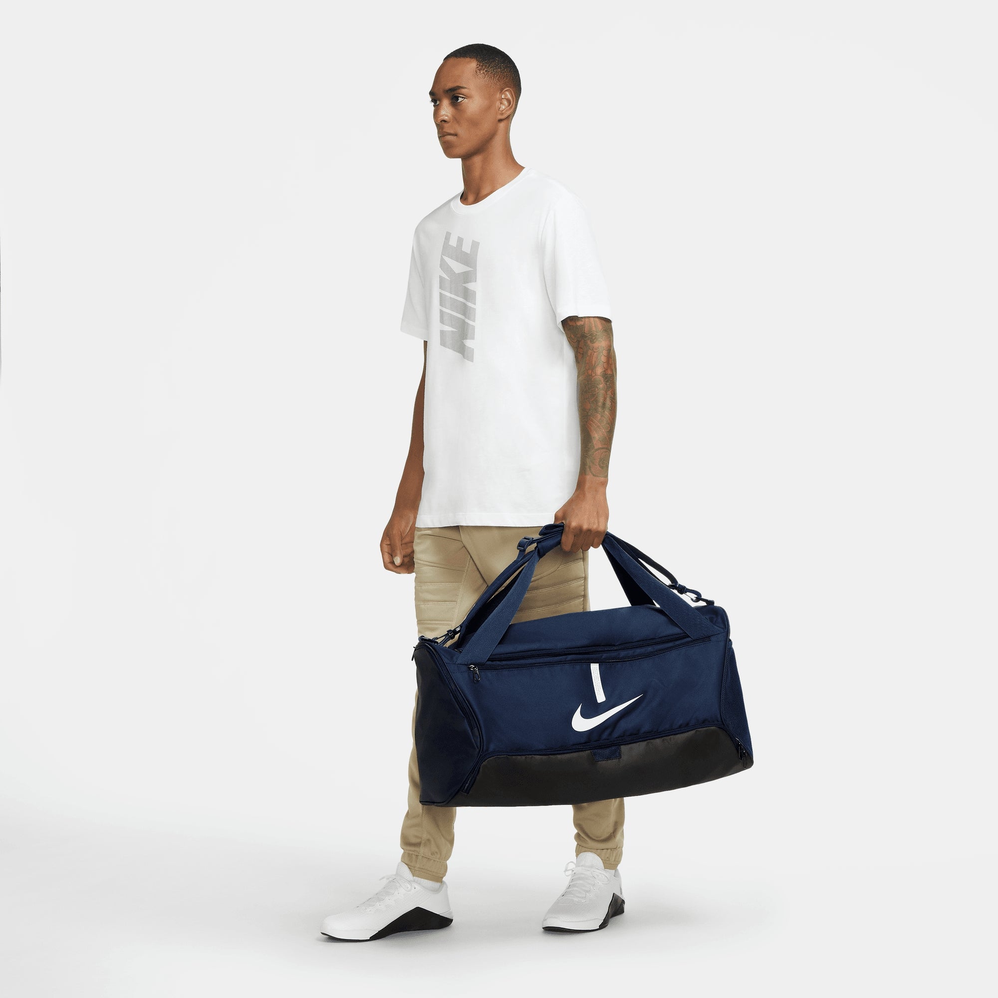 Nike Academy Team Soccer Duffel Bag (Medium, 60L) - Midnight Navy/Black/White