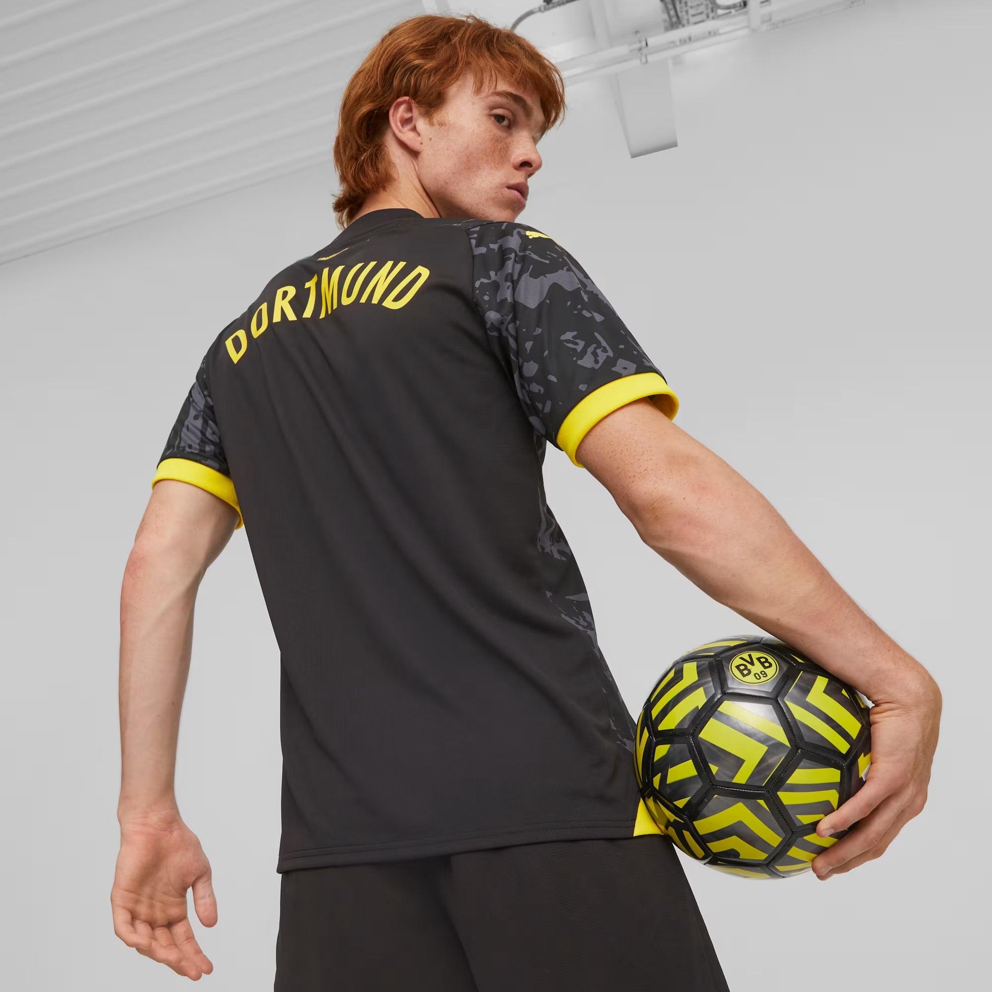 PUMA Borussia Dortmund 2023/24 Stadium Away Men's Soccer Replica Jersey - PUMA Black-Cyber Yellow