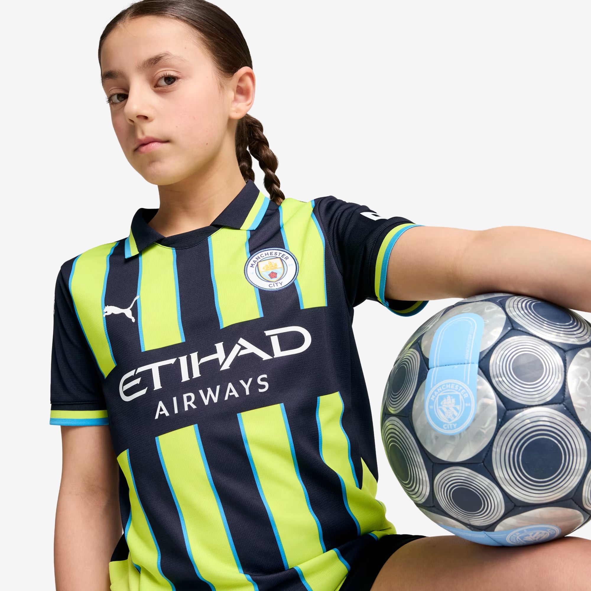 PUMA Manchester City 2024/25 Stadium Away Big Kids' dryCELL Soccer Replica Jersey - New Navy-Yellow Glow