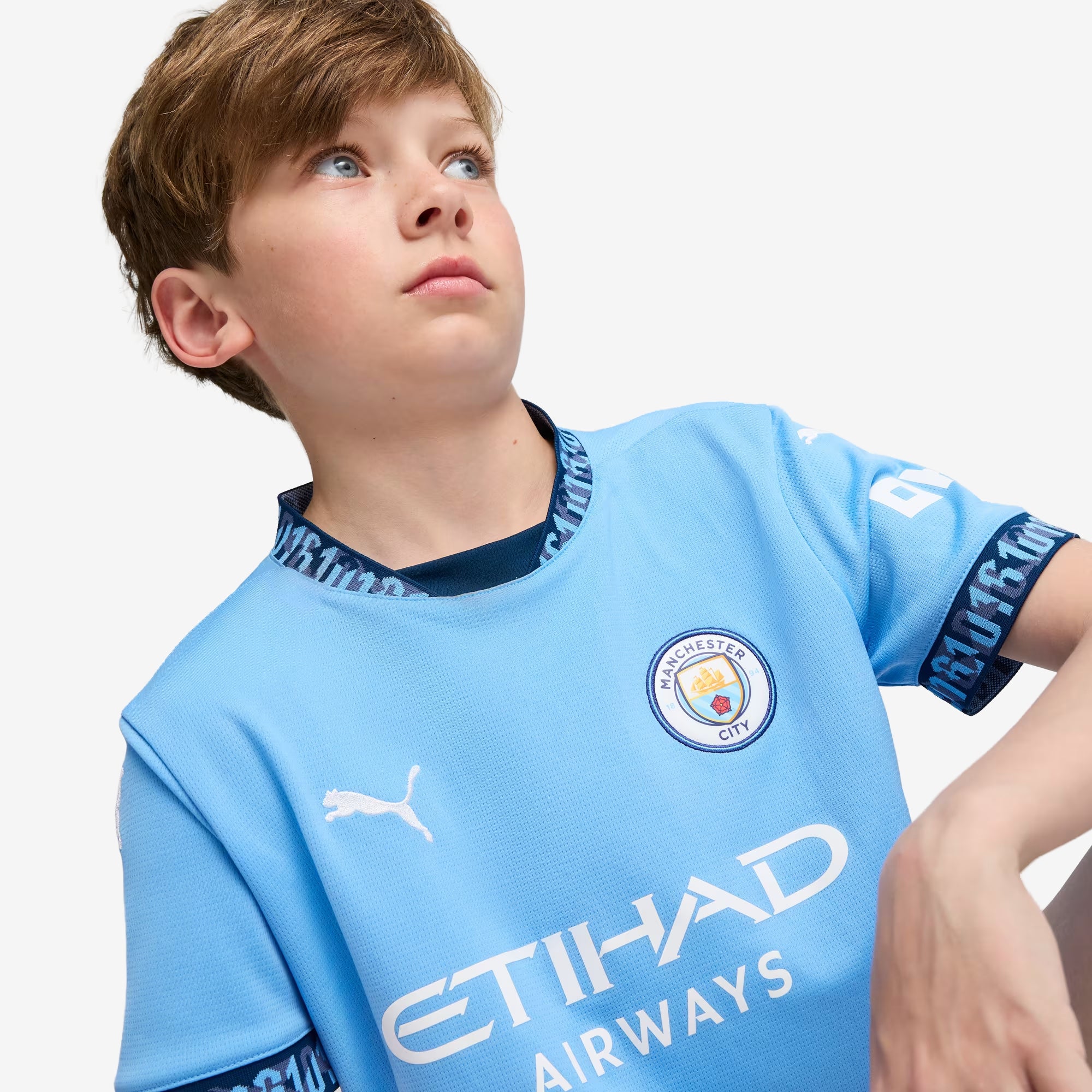 PUMA Manchester City 24/25 Stadium Home Big Kids' dryCELL Soccer Replica Jersey - Team Light Blue-Marine Blue