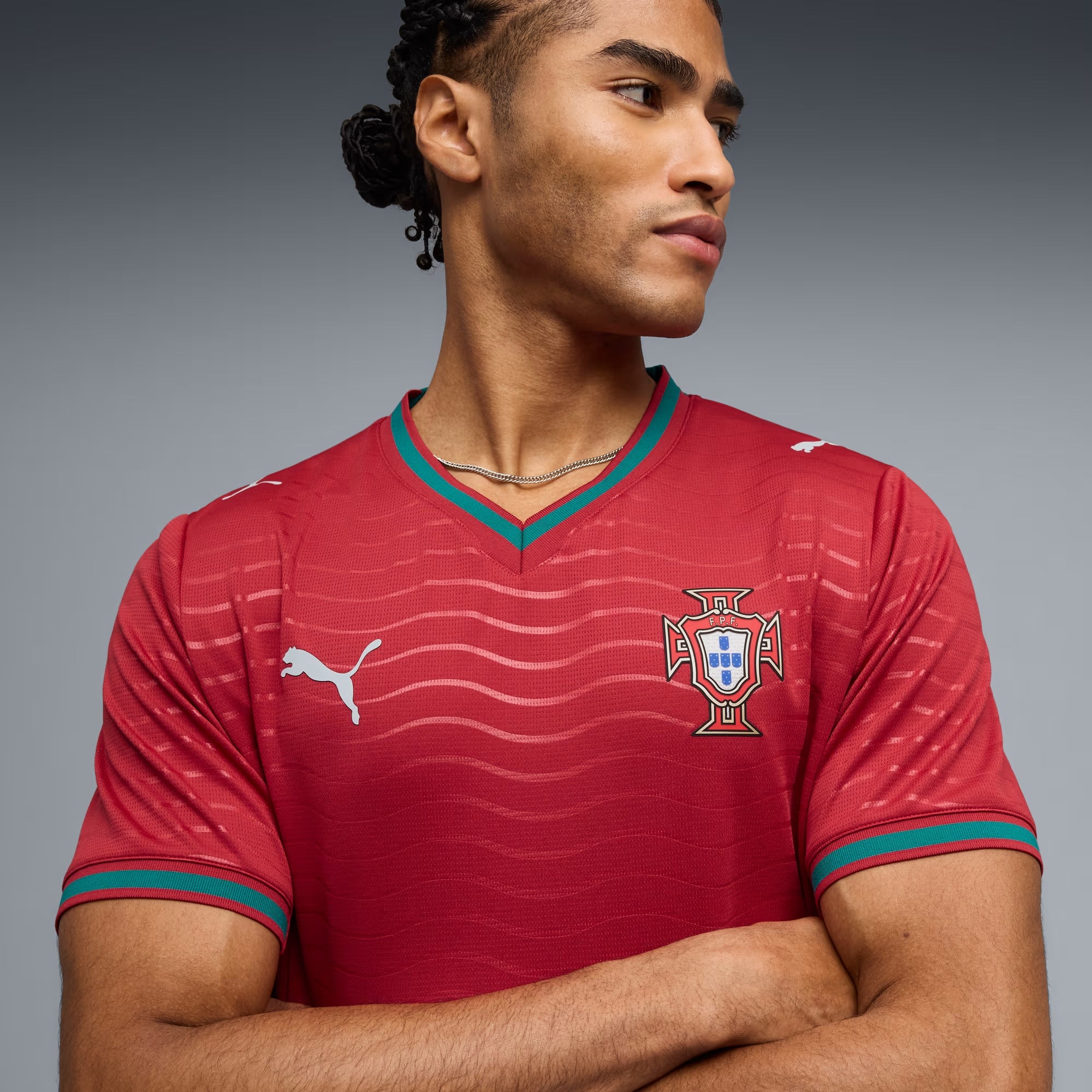 PUMA Portugal 2026/27 Stadium Home Men's Soccer Jersey - Club Red-Green Lagoon