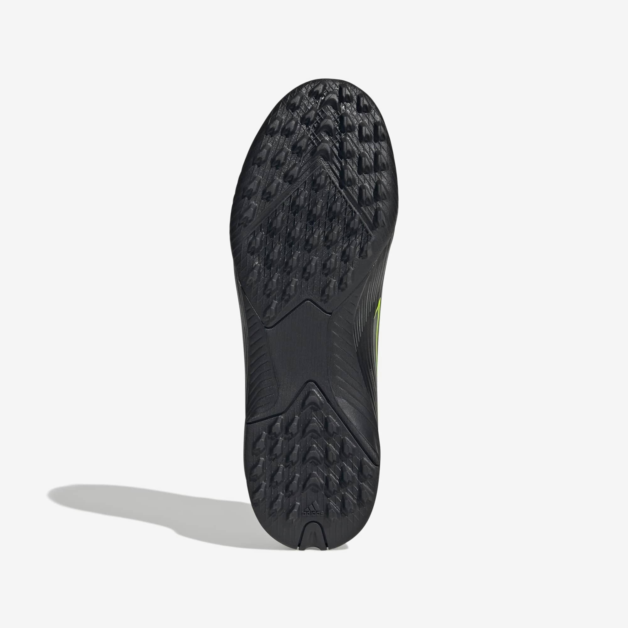 adidas Jr. F50 League Big Kids' Turf Low-Top Soccer Shoes - Core Black / Iron Metallic / Lucid Lemon