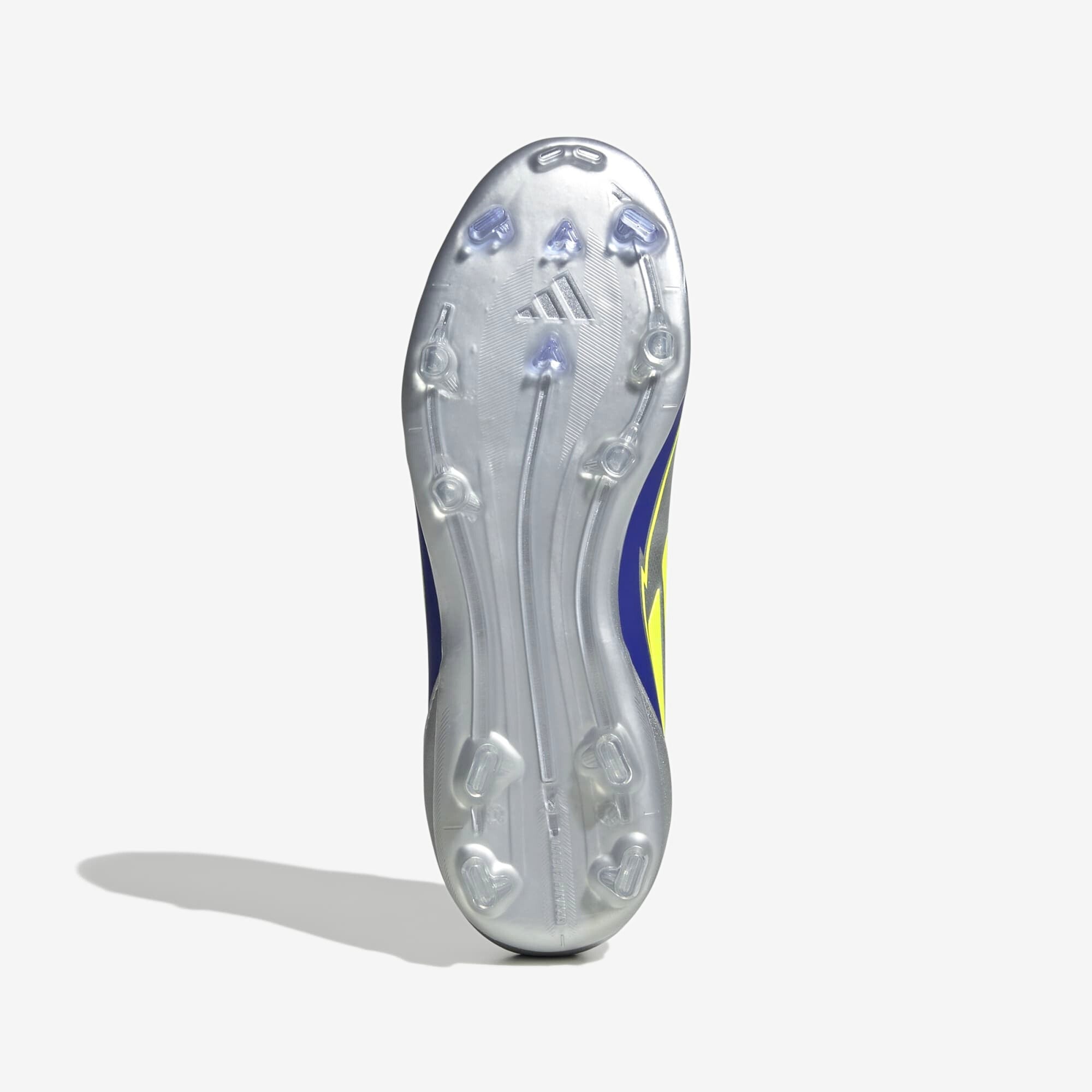 adidas Jr. F50 League Messi Little/Big Kids' FG/MG Low-Top Soccer Cleats - Silver Metallic / Solar Yellow / Lucid Blue