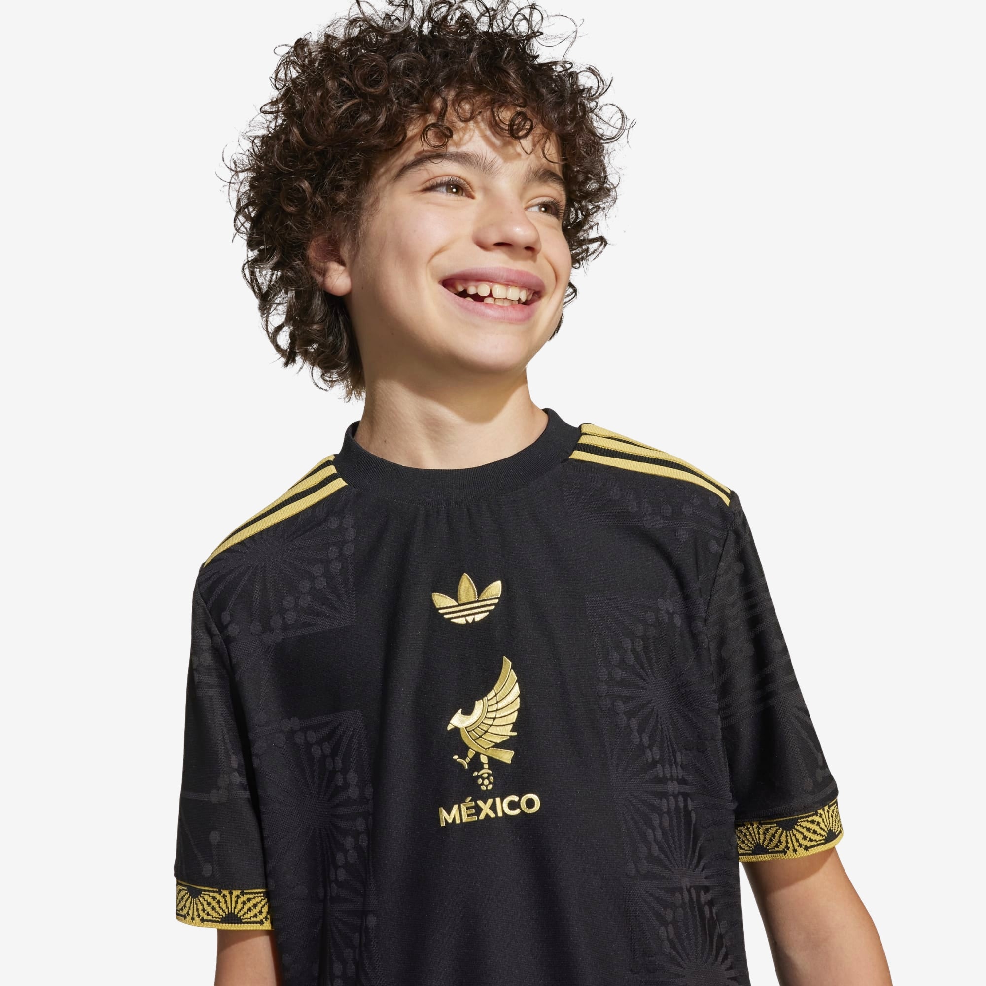 adidas Mexico 2025 Stadium Gold Big Kids' HEAT.RDY Soccer Replica Jersey - Black