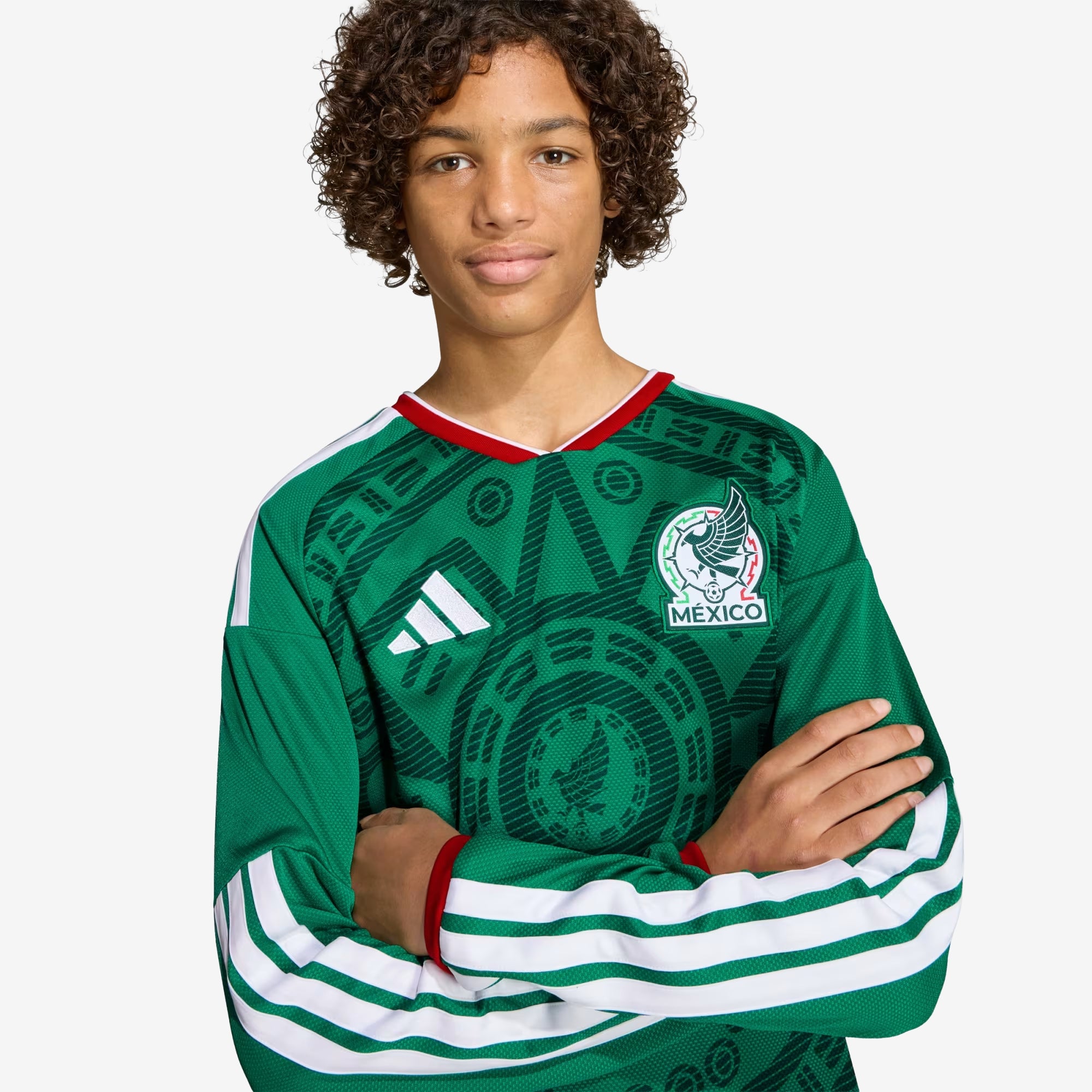 adidas Mexico 2026 Stadium Home Big Kids' Soccer Long-Sleeve Jersey - Bold Green