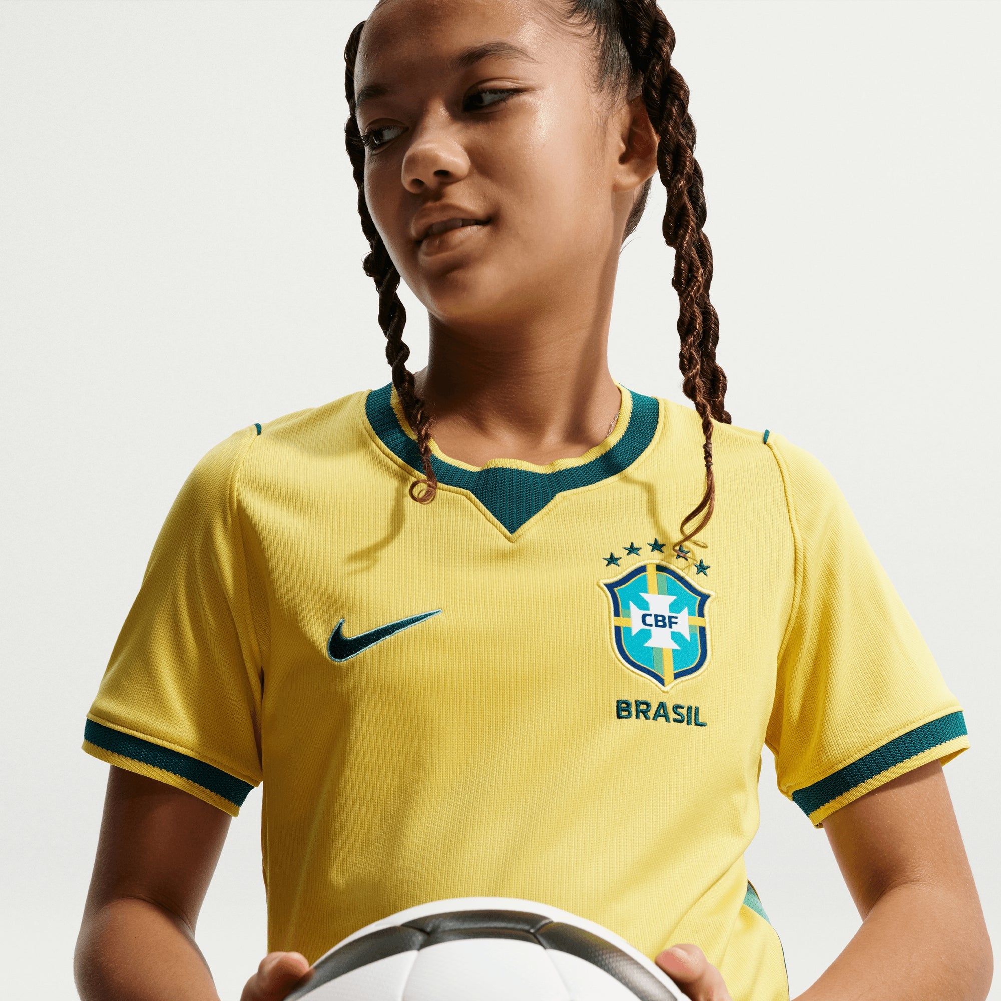 Nike Brazil 2026 Stadium Home Big Kids' Dri-FIT Soccer Replica Jersey - Canary/Light Menta/Geode Teal