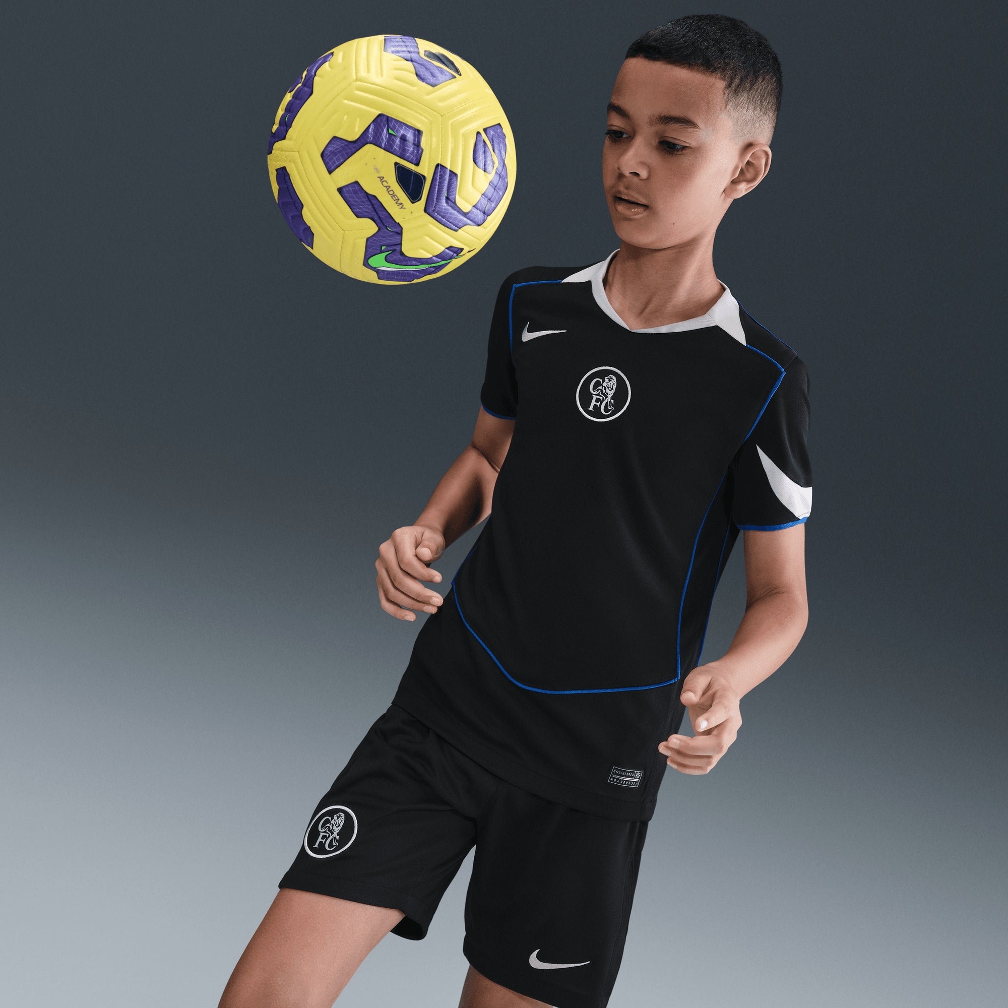 Nike Chelsea 2025/26 Stadium Third Big Kids' Dri-FIT Total 90 Soccer Replica Jersey - Black/Field Silver/Field Silver