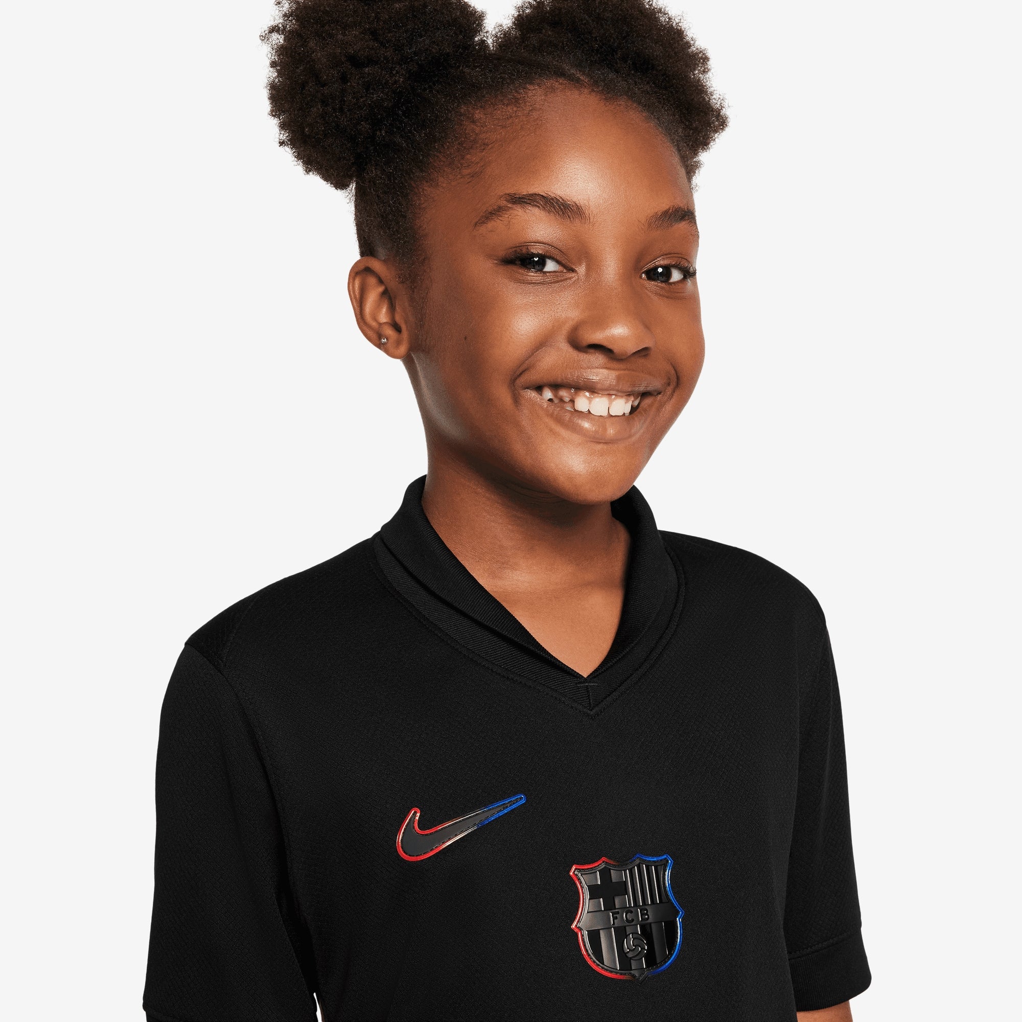 Nike FC Barcelona 2024/25 Stadium Away Big Kids' Dri-FIT Soccer Replica Jersey - Black/Hyper Royal/University Red/Black