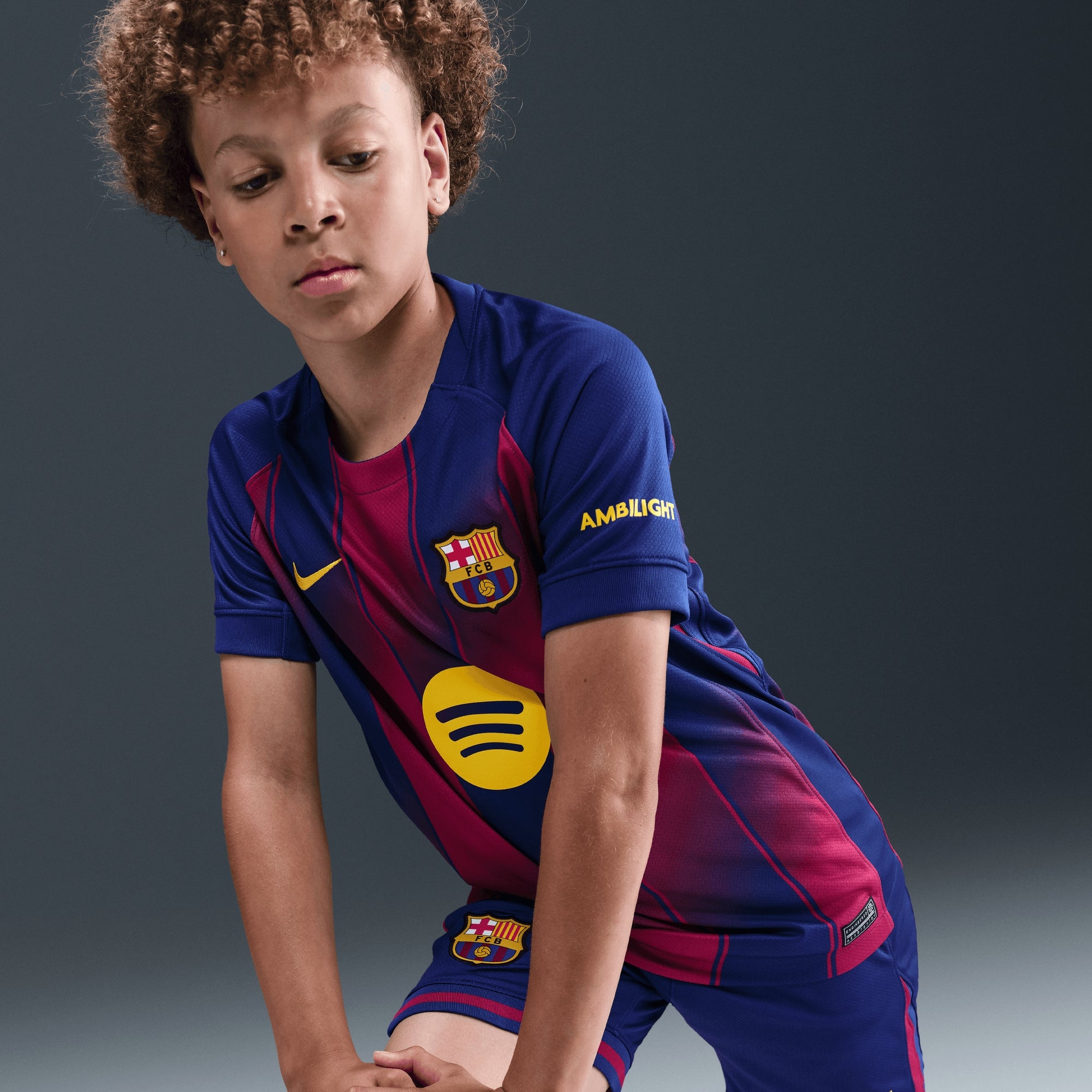Nike FC Barcelona 2025/26 Stadium Home Big Kids' Dri-FIT Soccer Replica Jersey - Deep Royal Blue/Midwest Gold
