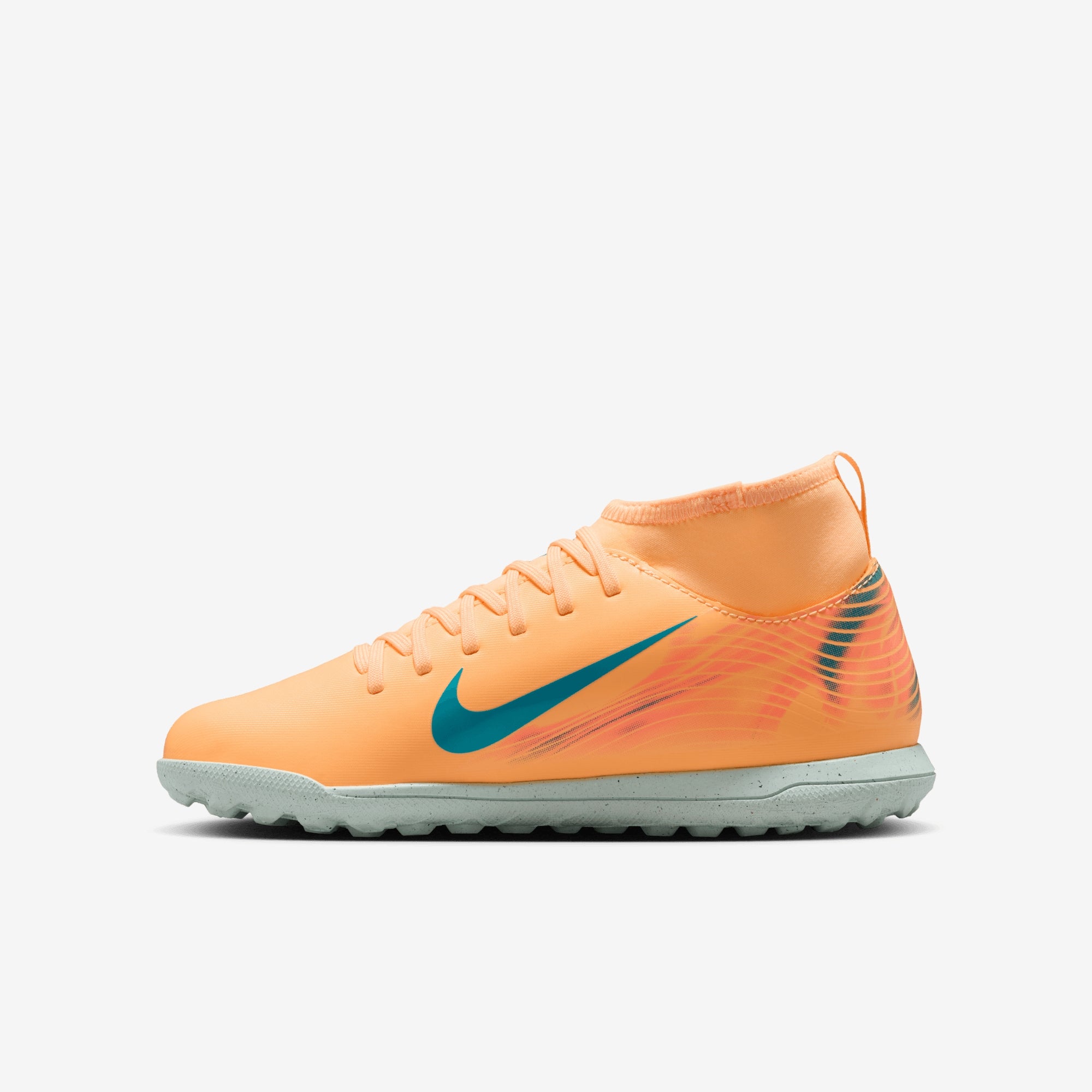 Nike Jr. Mercurial Superfly 10 Club Kylian Mbappé Big Kids' Turf High-Top Soccer Shoes - Melon Tint/Neo Turq-Igloo