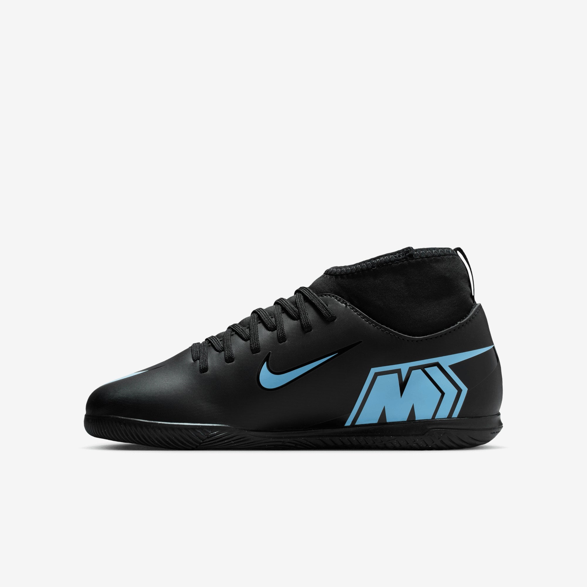 Nike Jr. Mercurial Superfly 10 Club Little/Big Kids' Indoor/Court High-Top Soccer Shoes - Black/Ice Blue