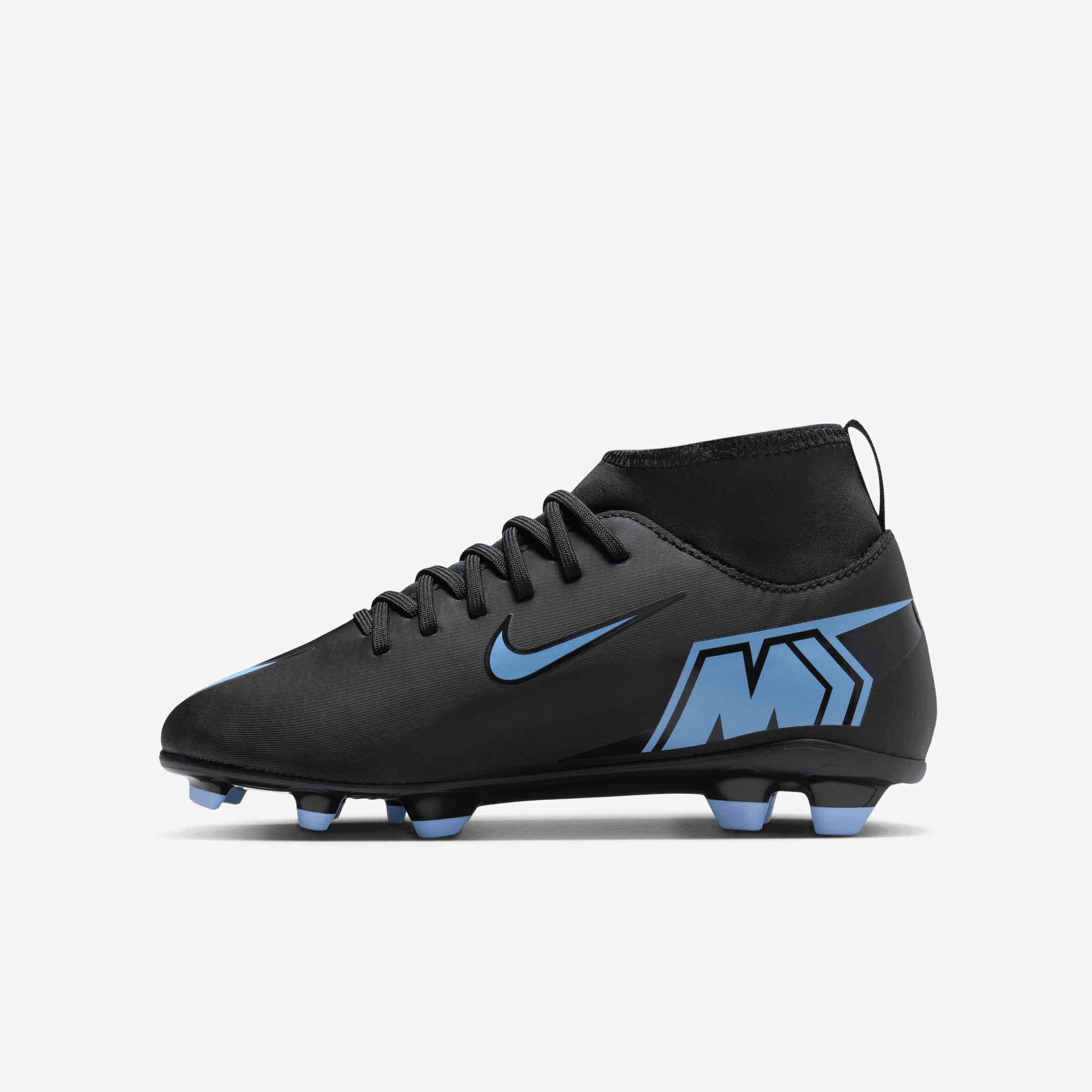 Nike Jr. Mercurial Superfly 10 Club Little/Big Kids' Multi-Ground High-Top Soccer Cleats - Black/Ice Blue