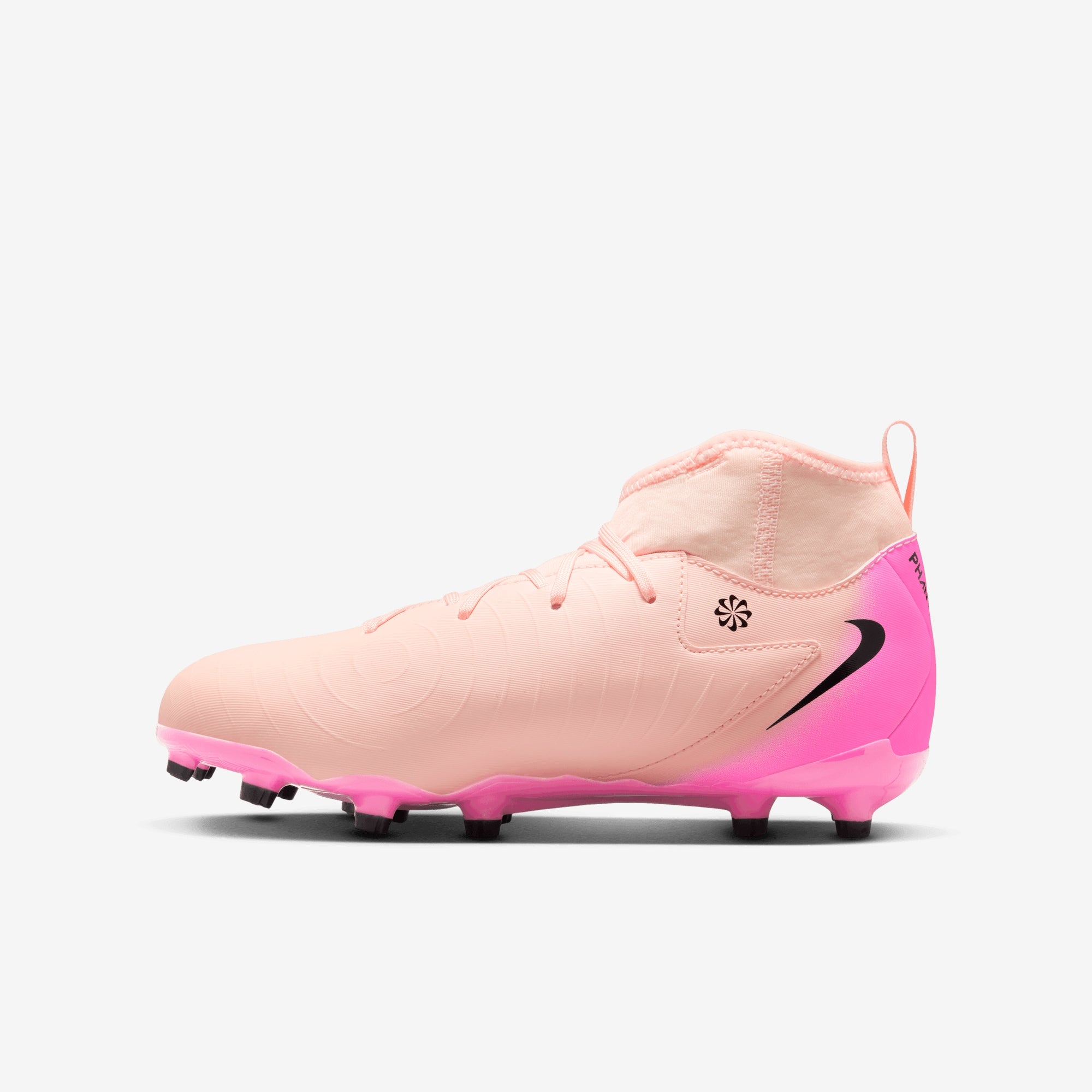 Nike Jr. Phantom Luna 2 Academy Little/Big Kids' MG High-Top Soccer Cleats - Crimson Tint/Black-Pink Blast