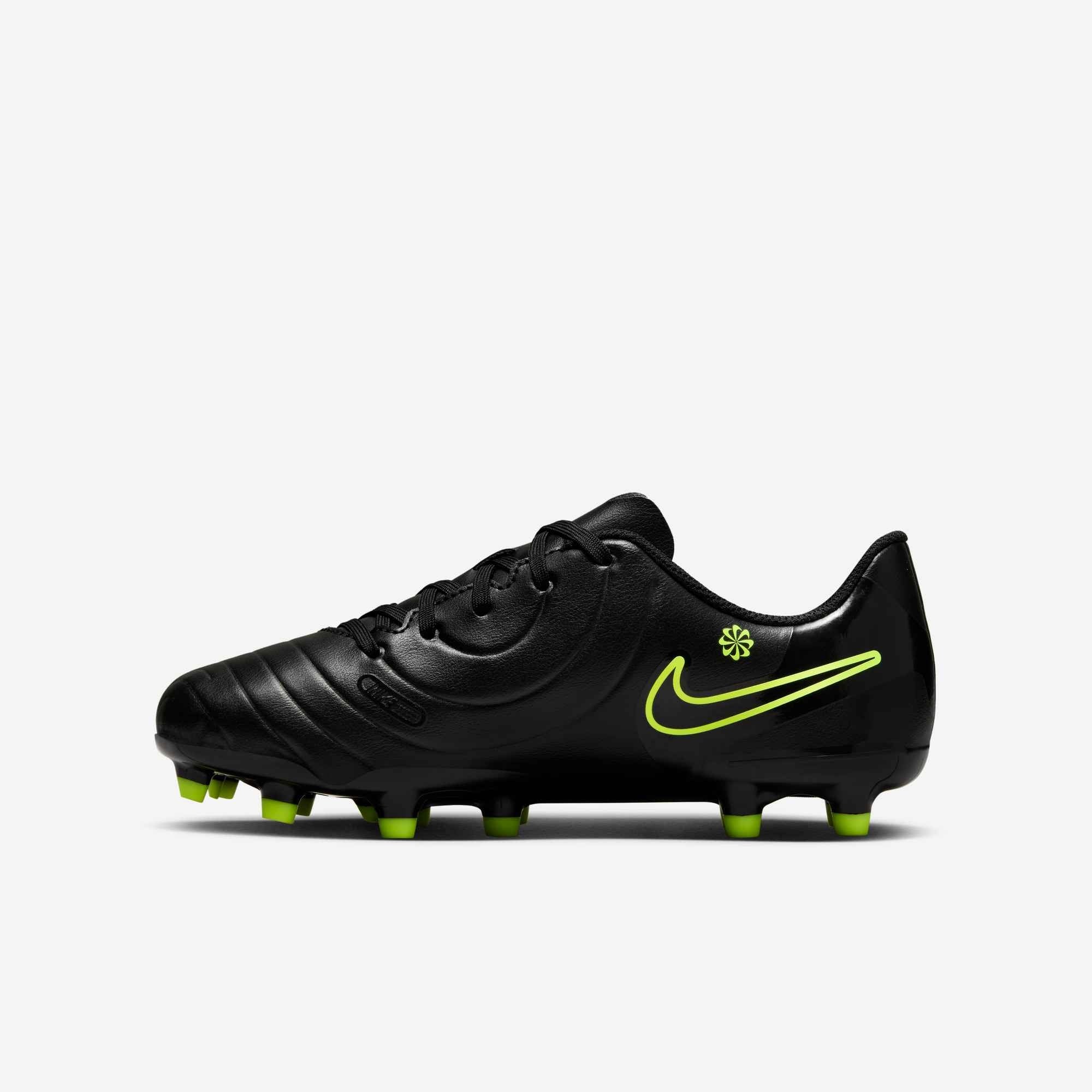 Nike Jr. Tiempo Legend 10 Club Little/Big Kids' MG Low-Top Soccer Cleats - Black/Volt