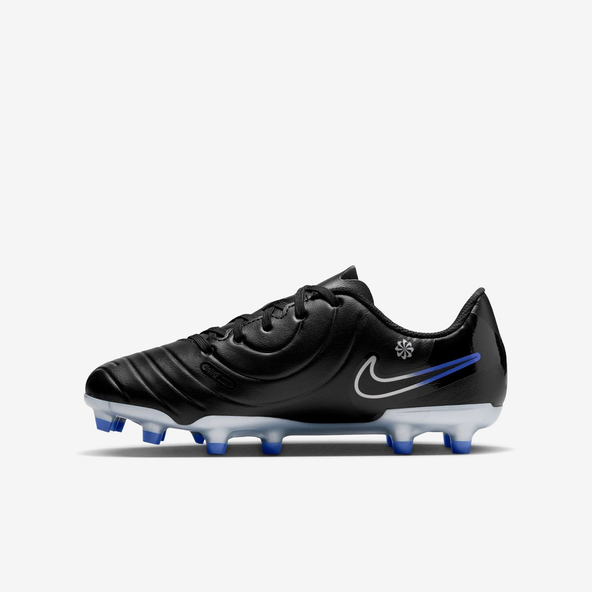 Nike Jr. Tiempo Legend 10 Club Little/Big Kids' MG Low-Top Soccer Cleats - Black/Chrome/Hyper Royal