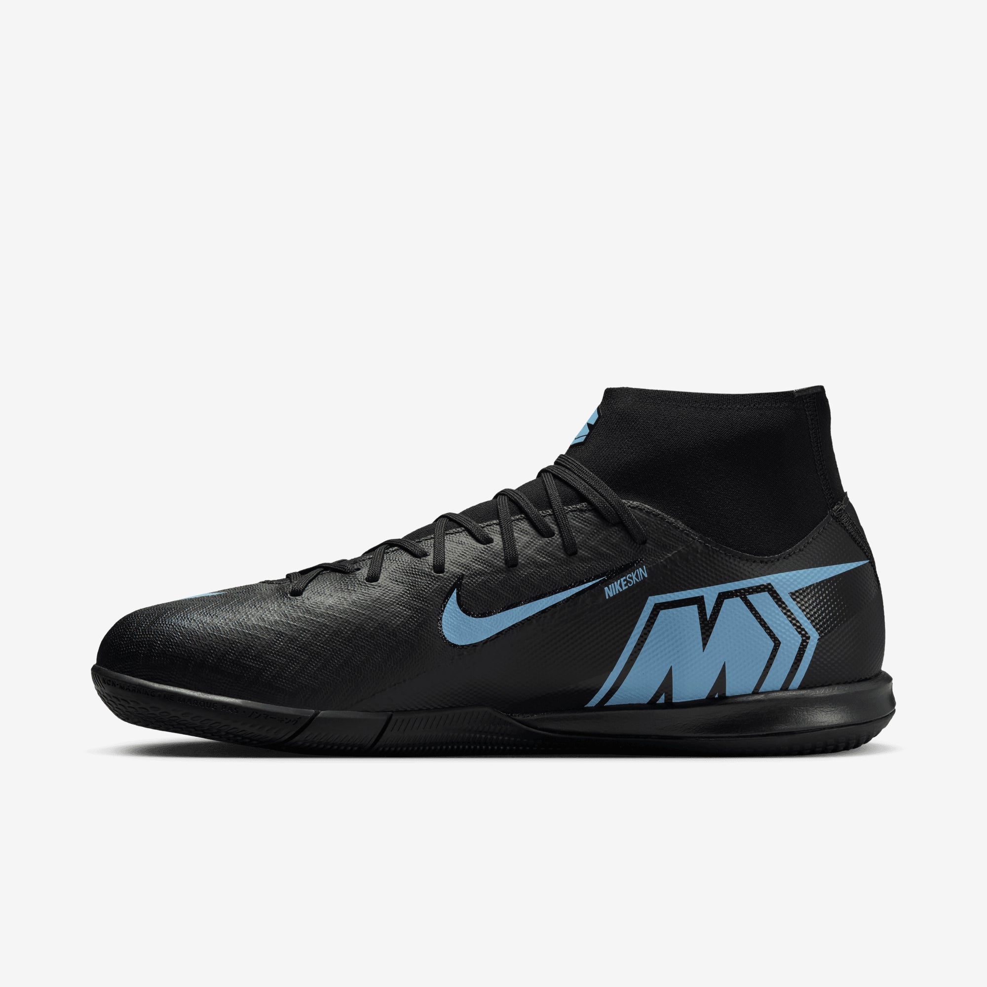 Nike Mercurial Superfly 10 Academy Indoor/Court High-Top Soccer Shoes - Black/Ice Blue