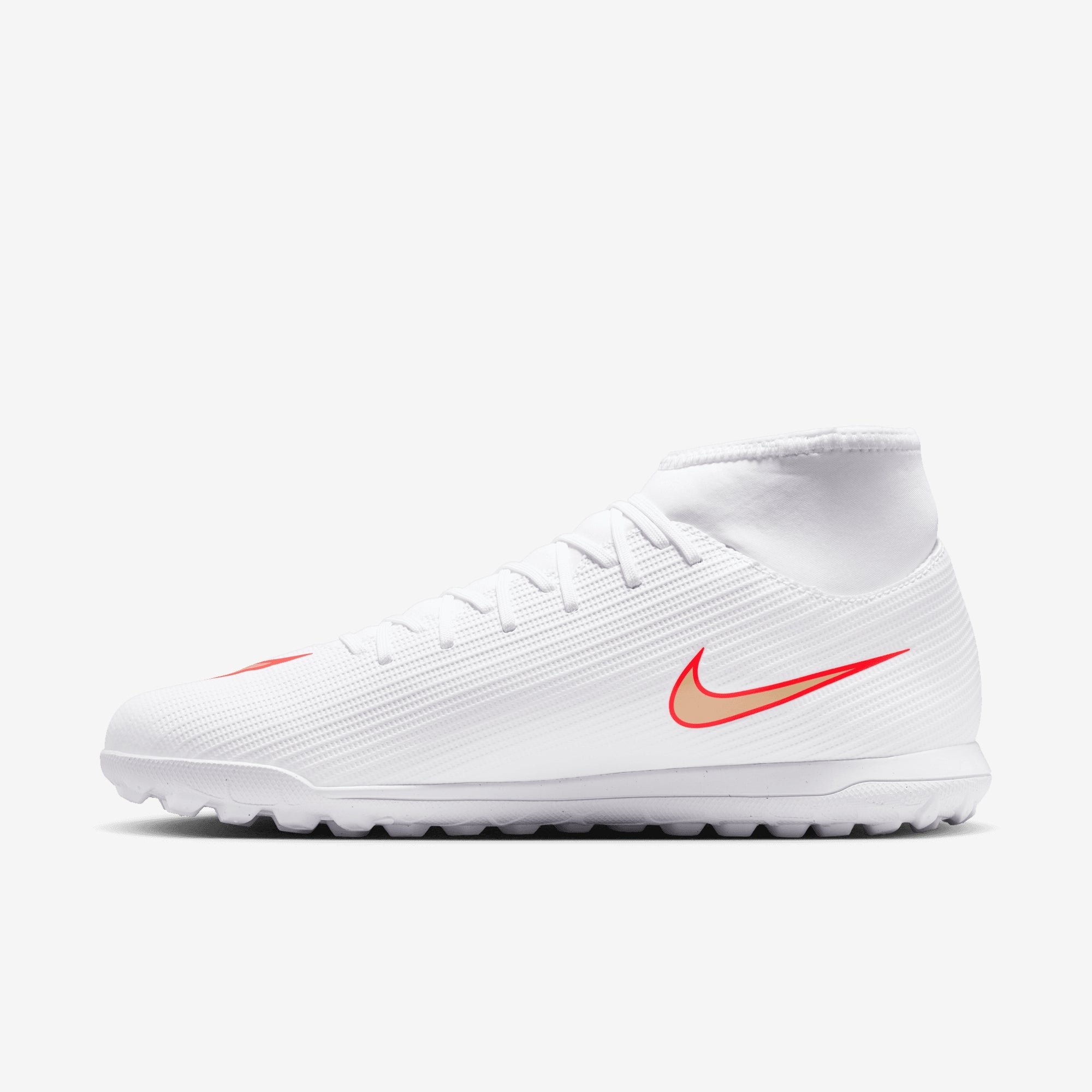 Nike Mercurial Superfly 11 Club Turf High-Top Soccer Shoes - White/Blur-Bright Crimson