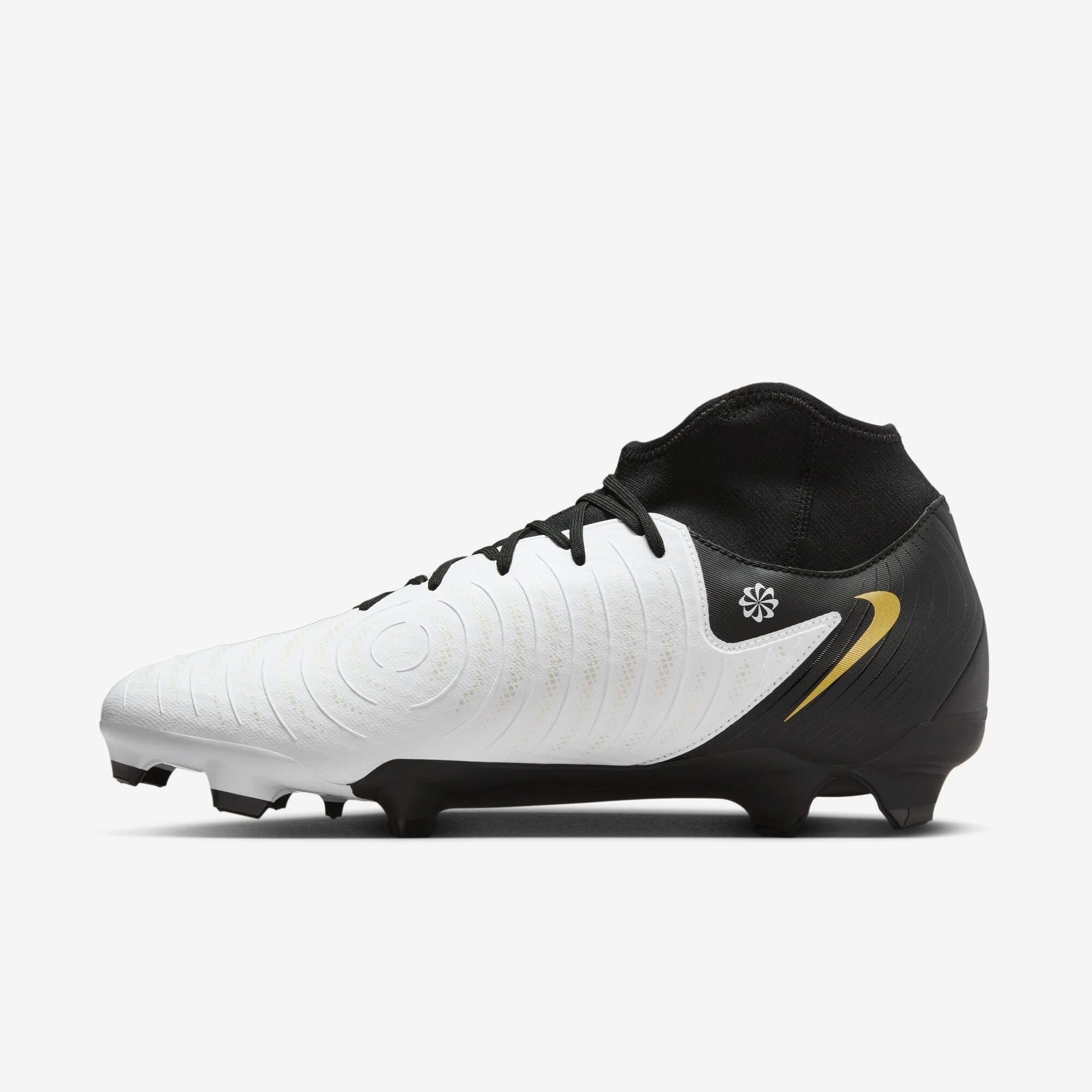 Nike Phantom Luna 2 Academy MG High-Top Soccer Cleats - White/Black/Metallic Gold Coin
