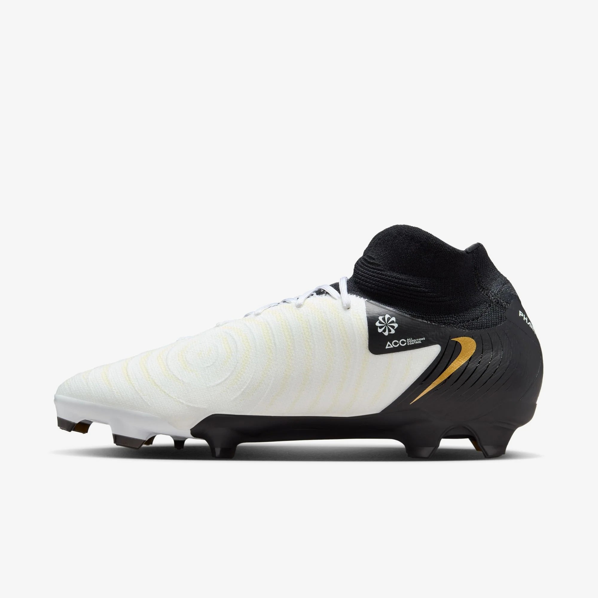 Nike Phantom Luna 2 Pro FG High-Top Soccer Cleats - White/Black/Metallic Gold Coin