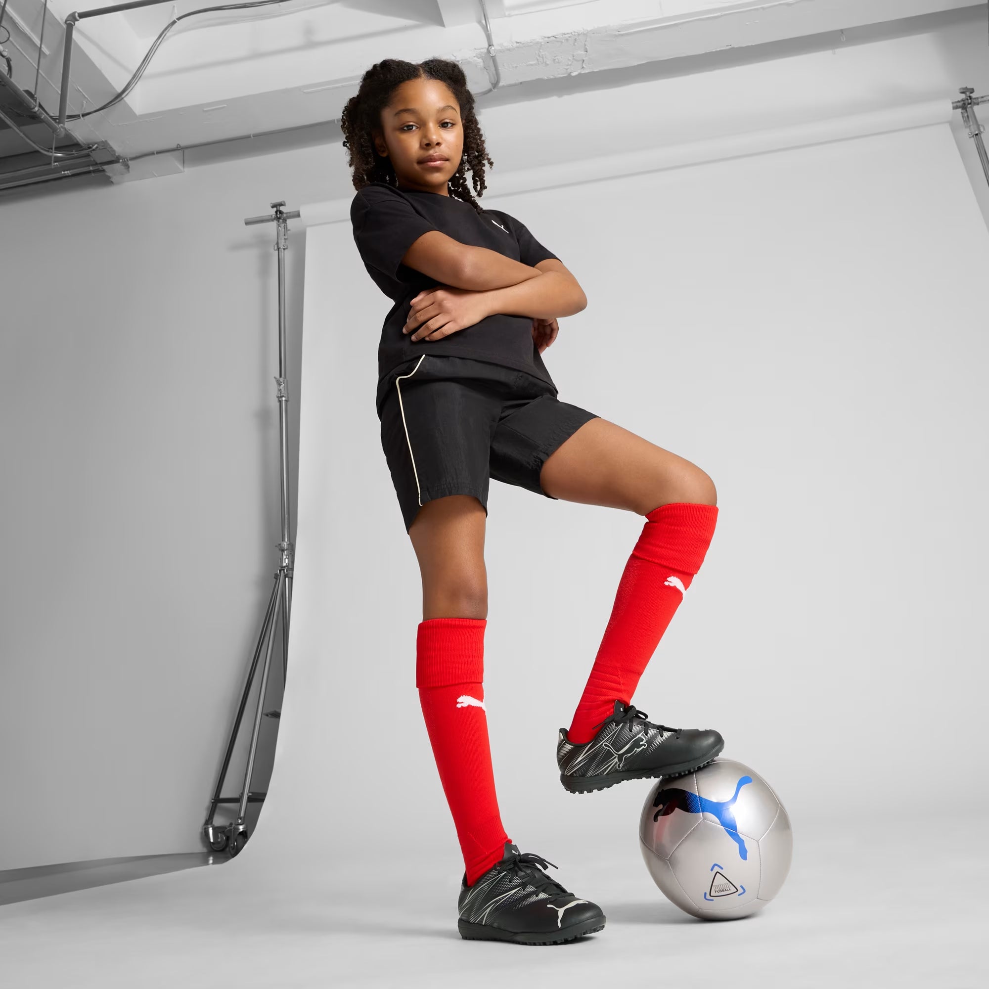 PUMA ATTACANTO Little/Big Kids' Turf Low-Top Soccer Shoes - PUMA Black-Silver Mist