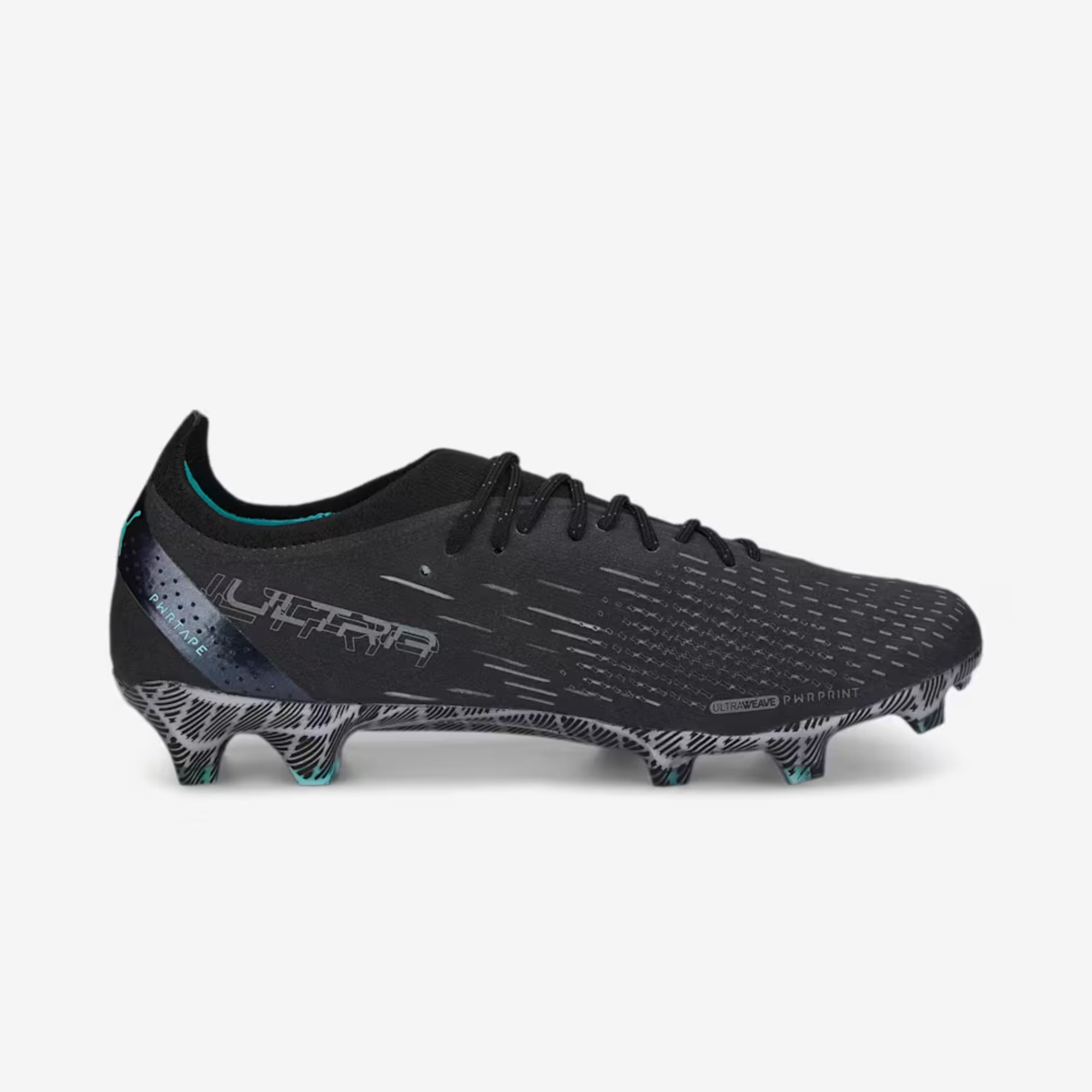 PUMA ULTRA ULTIMATE Firm/Artificial-Ground Low-Top Soccer Cleats - PUMA Black-PUMA White-Elektro Aqua