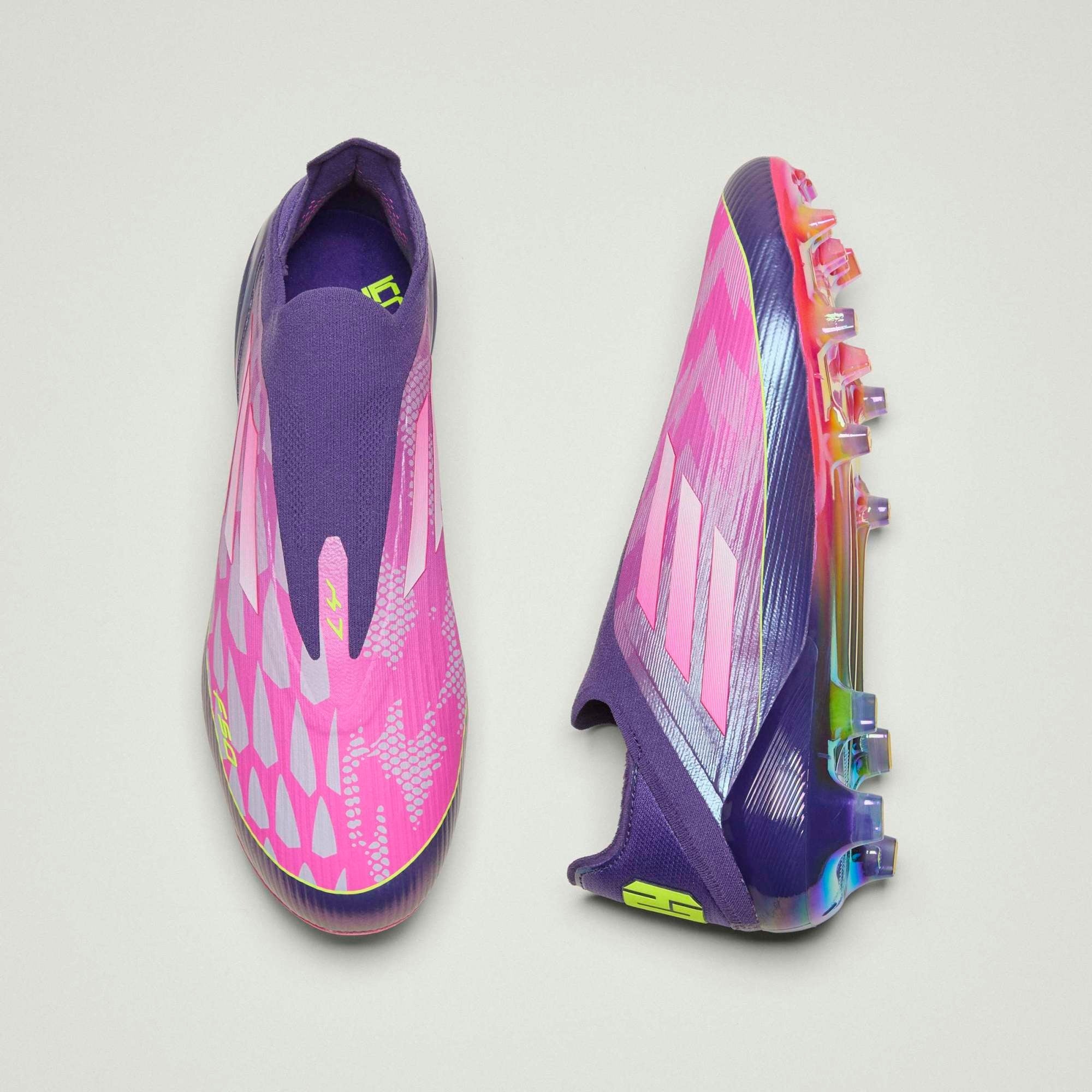 adidas F50 Elite LY Laceless Firm-Ground Low-Top Soccer Cleats - Purple / Cloud White / Lucid Lemon