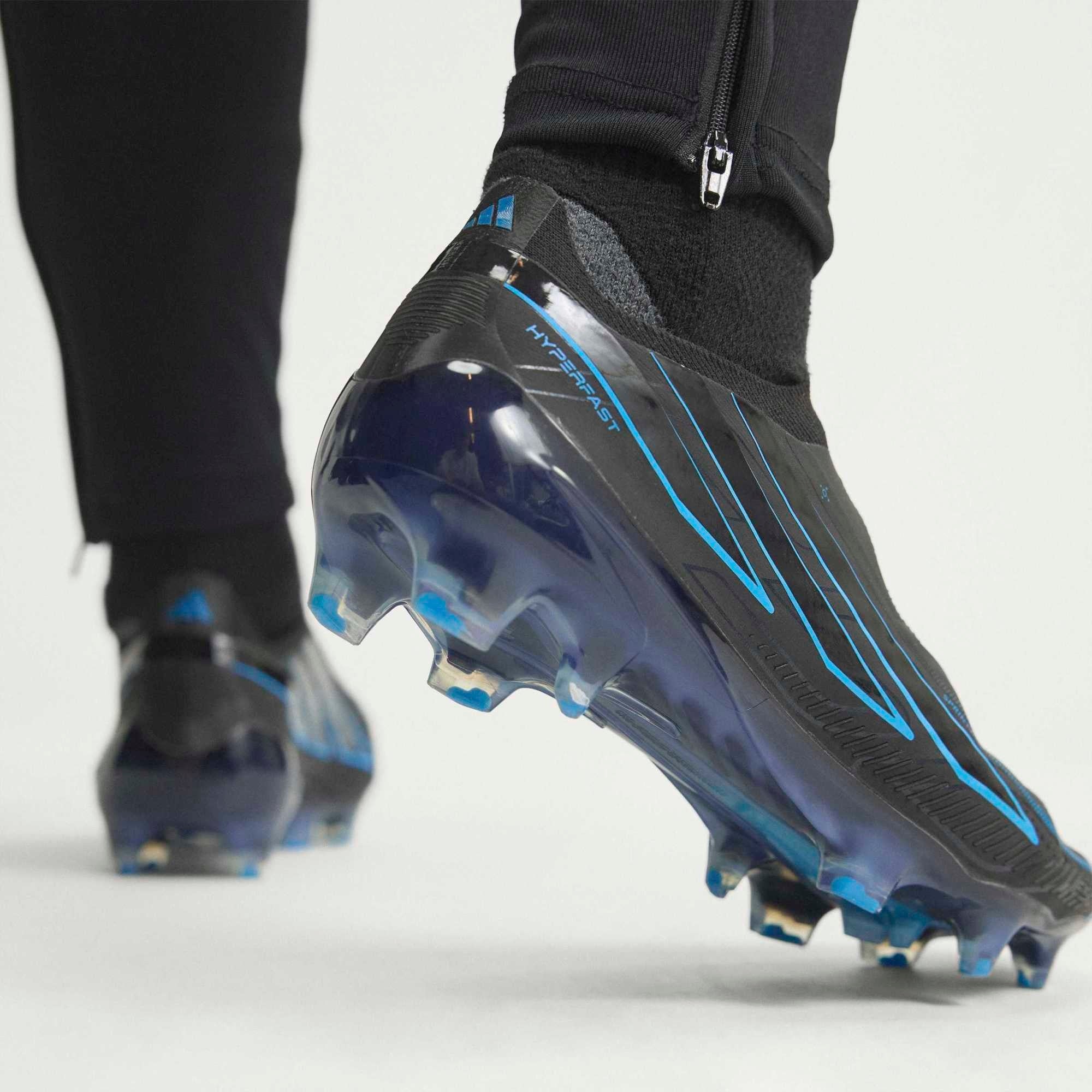 adidas F50 Hyperfast Elite Laceless Firm-Ground Low-Top Soccer Cleats - Core Black / Core Black / Lucid Ray Blue