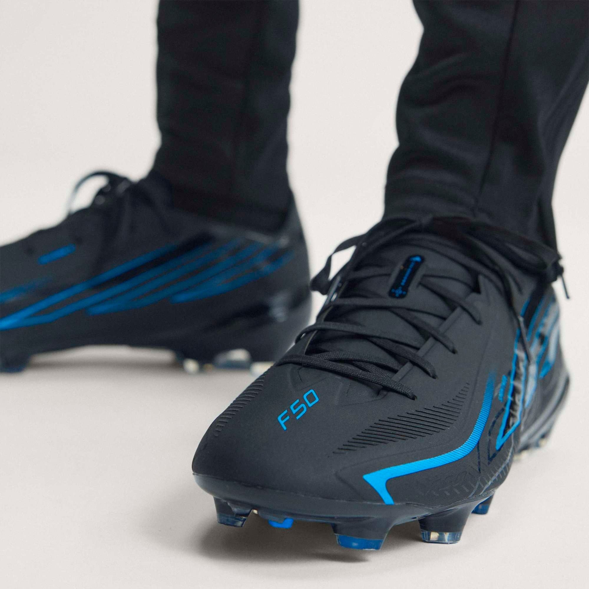 adidas F50 Hyperfast Pro Firm-Ground Low-Top Soccer Cleats - Core Black / Core Black / Lucid Ray Blue