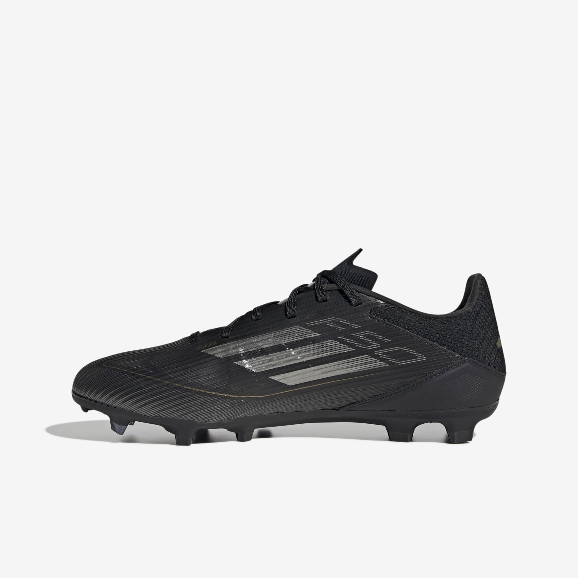 adidas F50 League Firm/Multi-Ground Soccer Cleats - Core Black / Iron Metallic / Gold Metallic