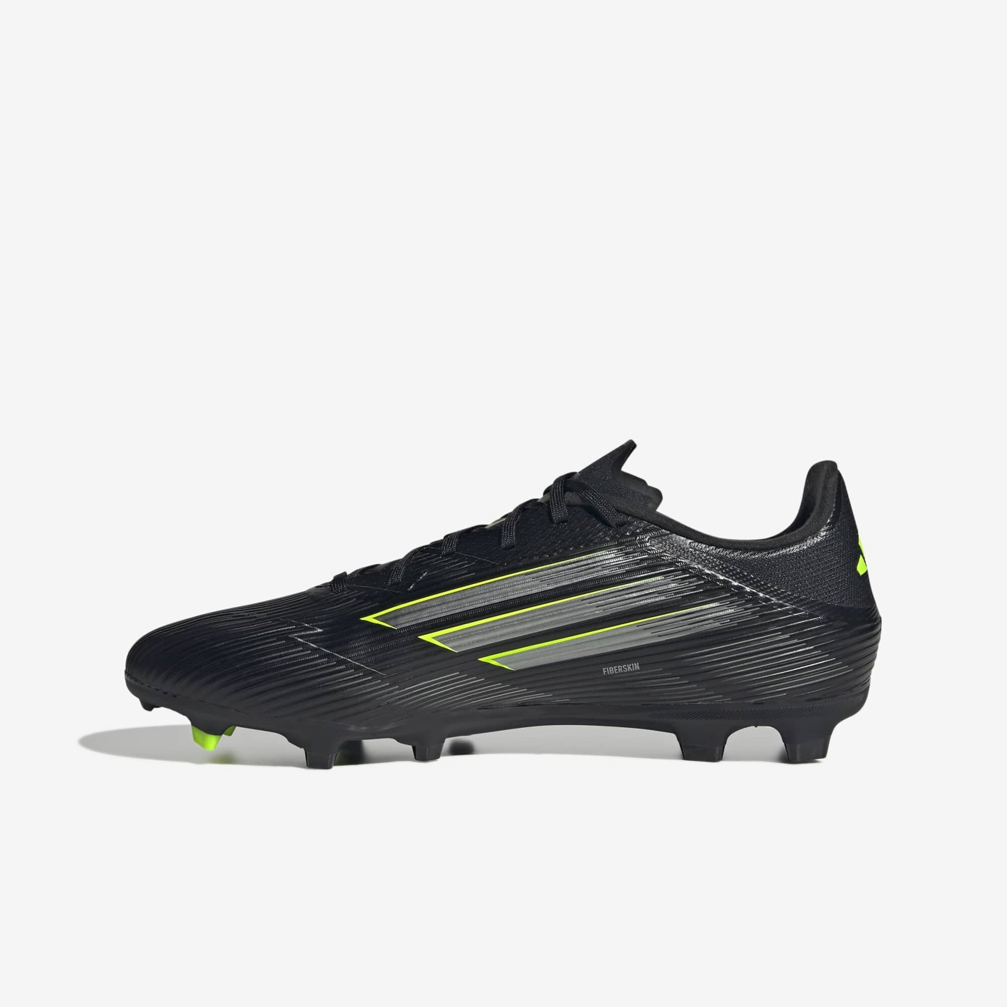 adidas F50 League Firm/Multi-Ground Low-Top Soccer Cleats - Core Black / Iron Metallic / Lucid Lemon