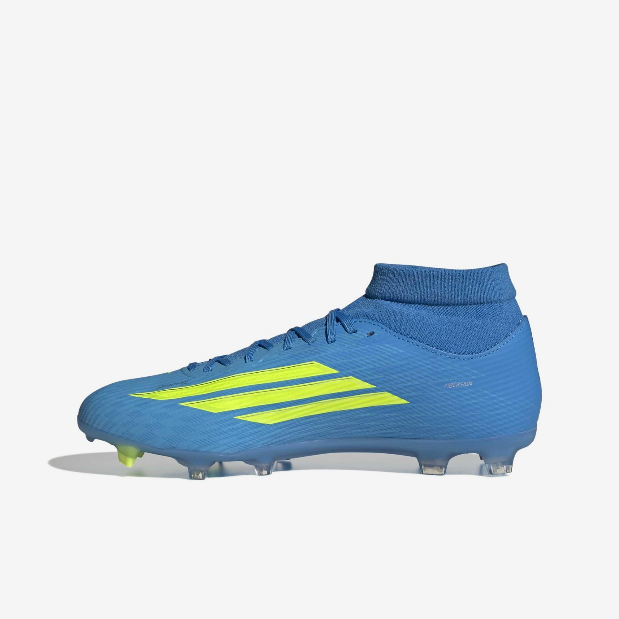 adidas F50 League Mid Cut Firm/Multi-Ground Soccer Cleats - Lucid Ray Blue / Team Solar Yellow 2 / Lucid Aquamarine