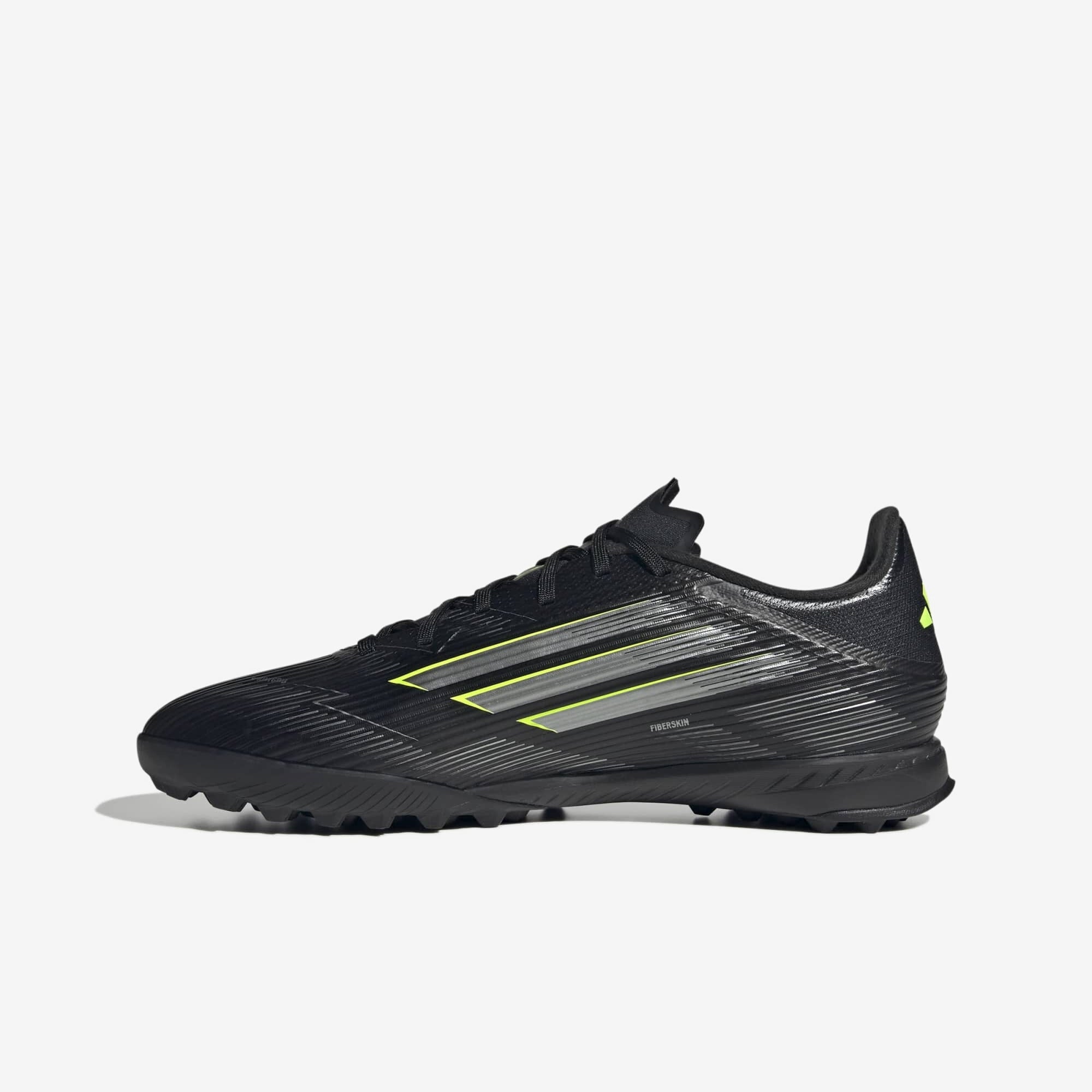 adidas F50 League Turf Low-Top Soccer Shoes - Core Black / Iron Metallic / Lucid Lemon