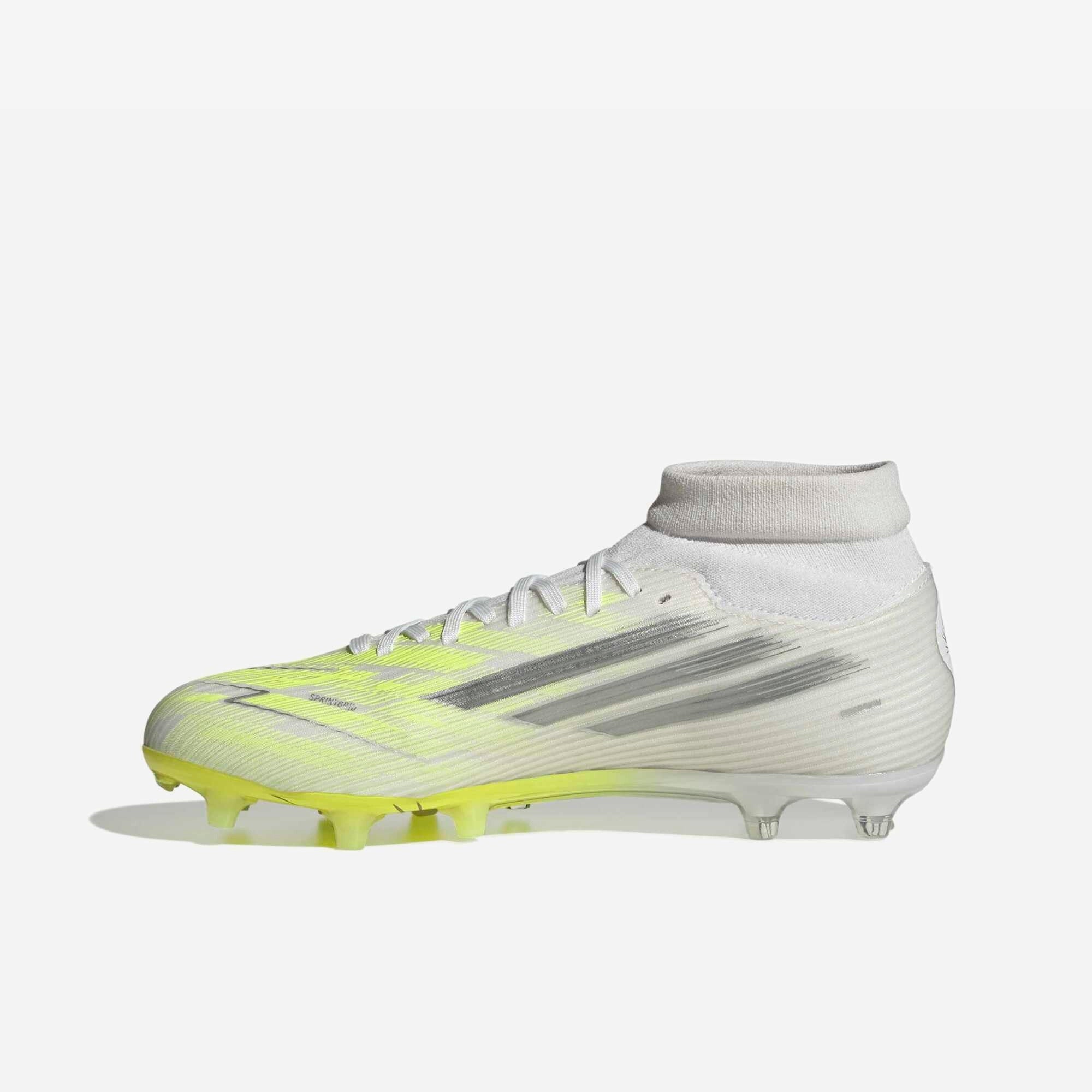 adidas F50 Sparkfusion League Mid Cut (Women's) Firm Ground/Artificial Grass Soccer Cleats - Cloud White / Iron Metallic / Hi-Res Yellow