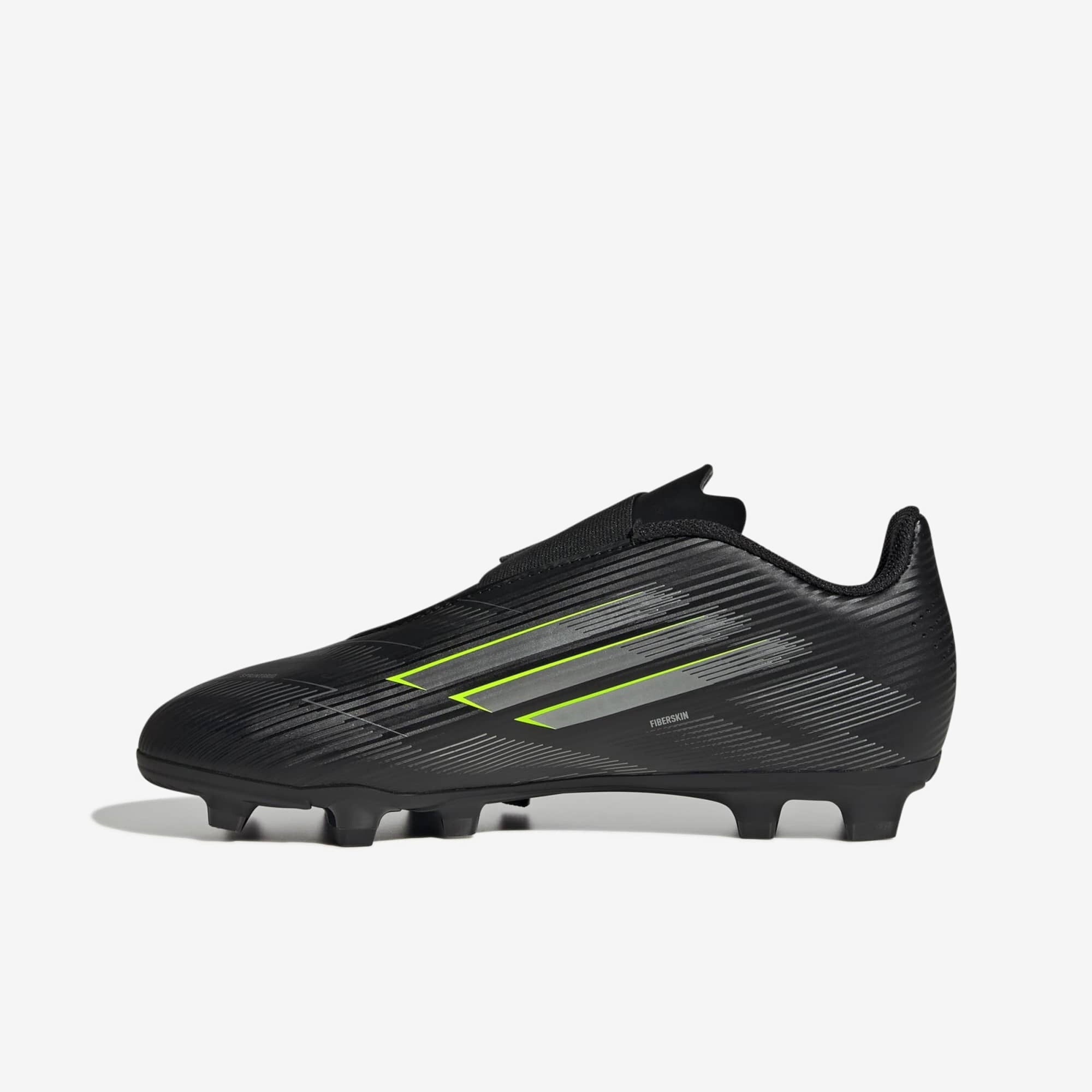adidas Jr. F50 Club Hook-and-Loop Little Kids' Firm/Multi-Ground Soccer Cleats - Core Black / Iron Metallic / Lucid Lemon