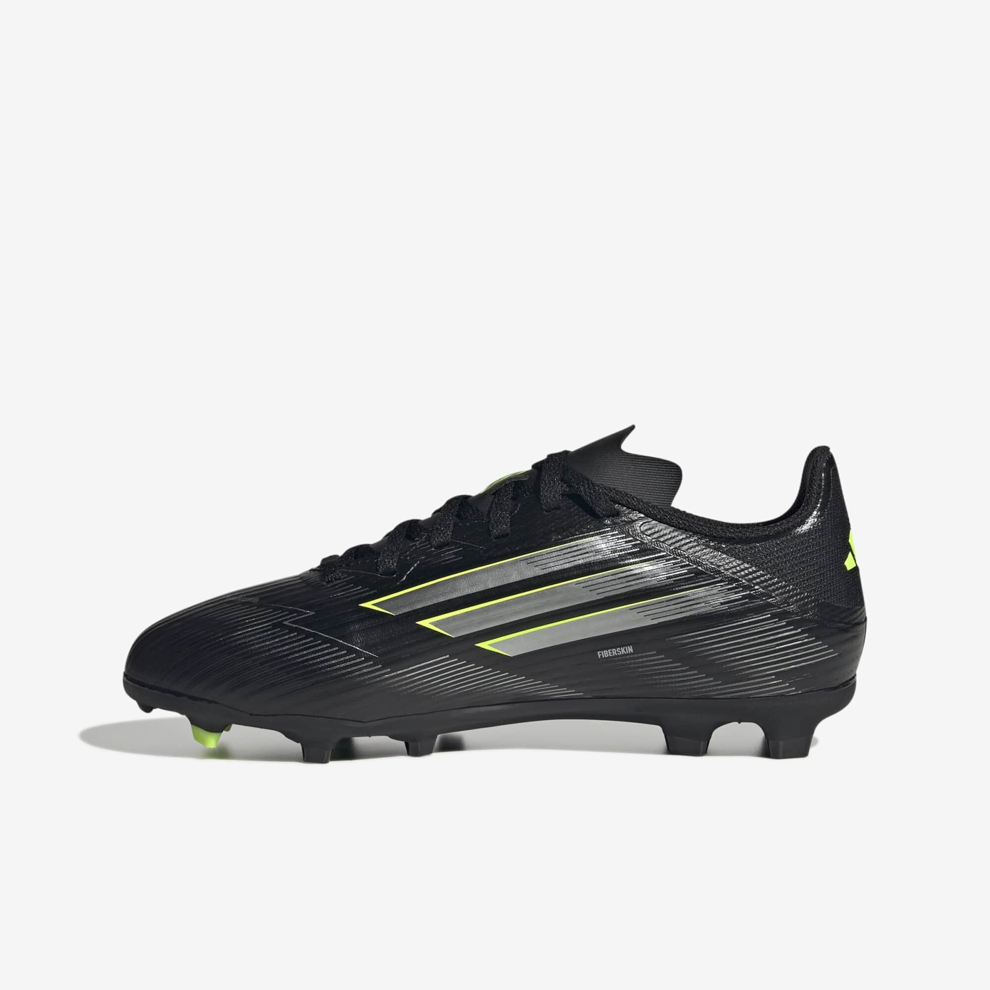 adidas Jr. F50 League Kids' Firm/Multi-Ground Low-Top Soccer Cleats - Core Black / Iron Metallic / Lucid Lemon
