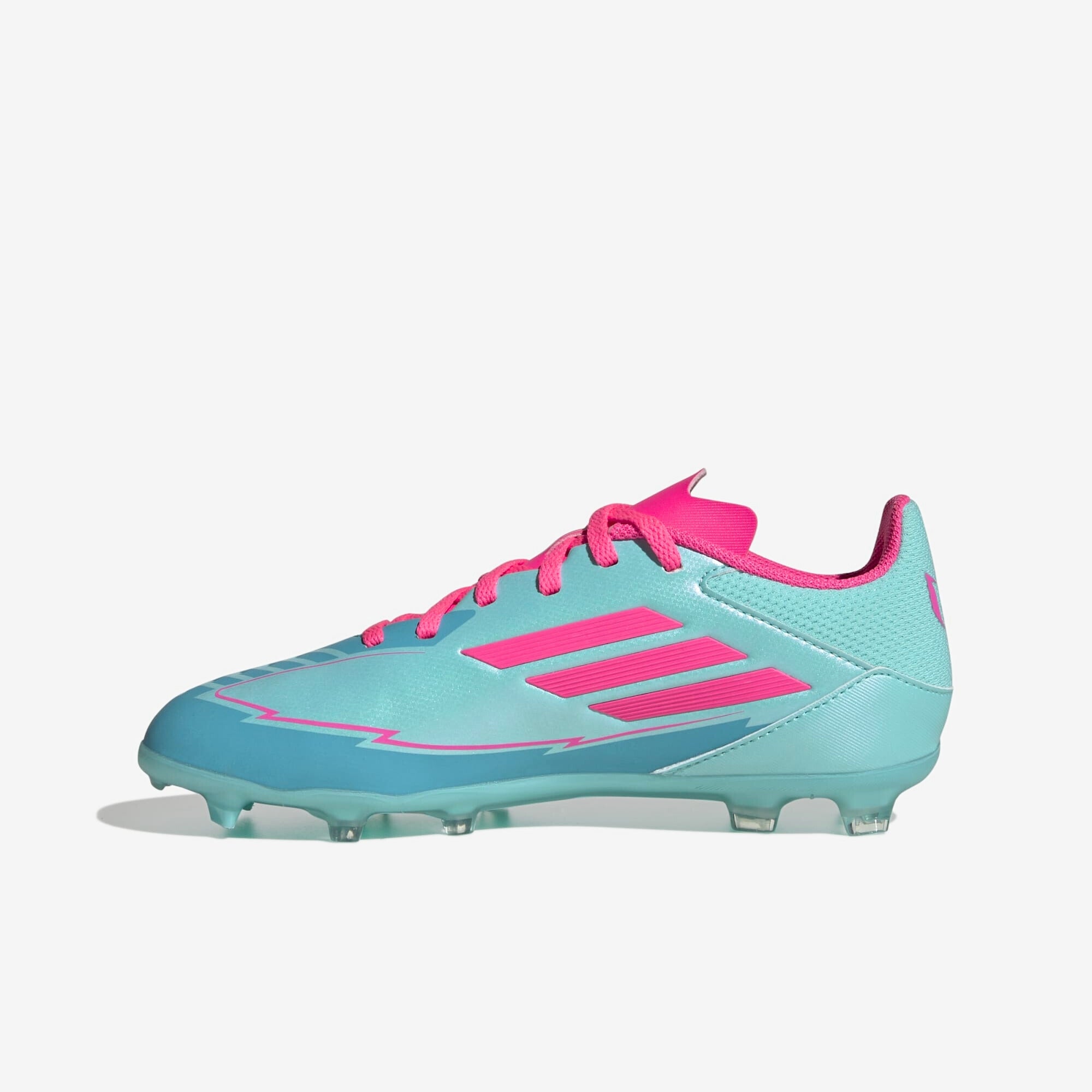 adidas Jr. F50 League Messi Little/Big Kids' FG/MG Low-Top Soccer Cleats - Flash Aqua / Lucid Pink / Lucid Cyan