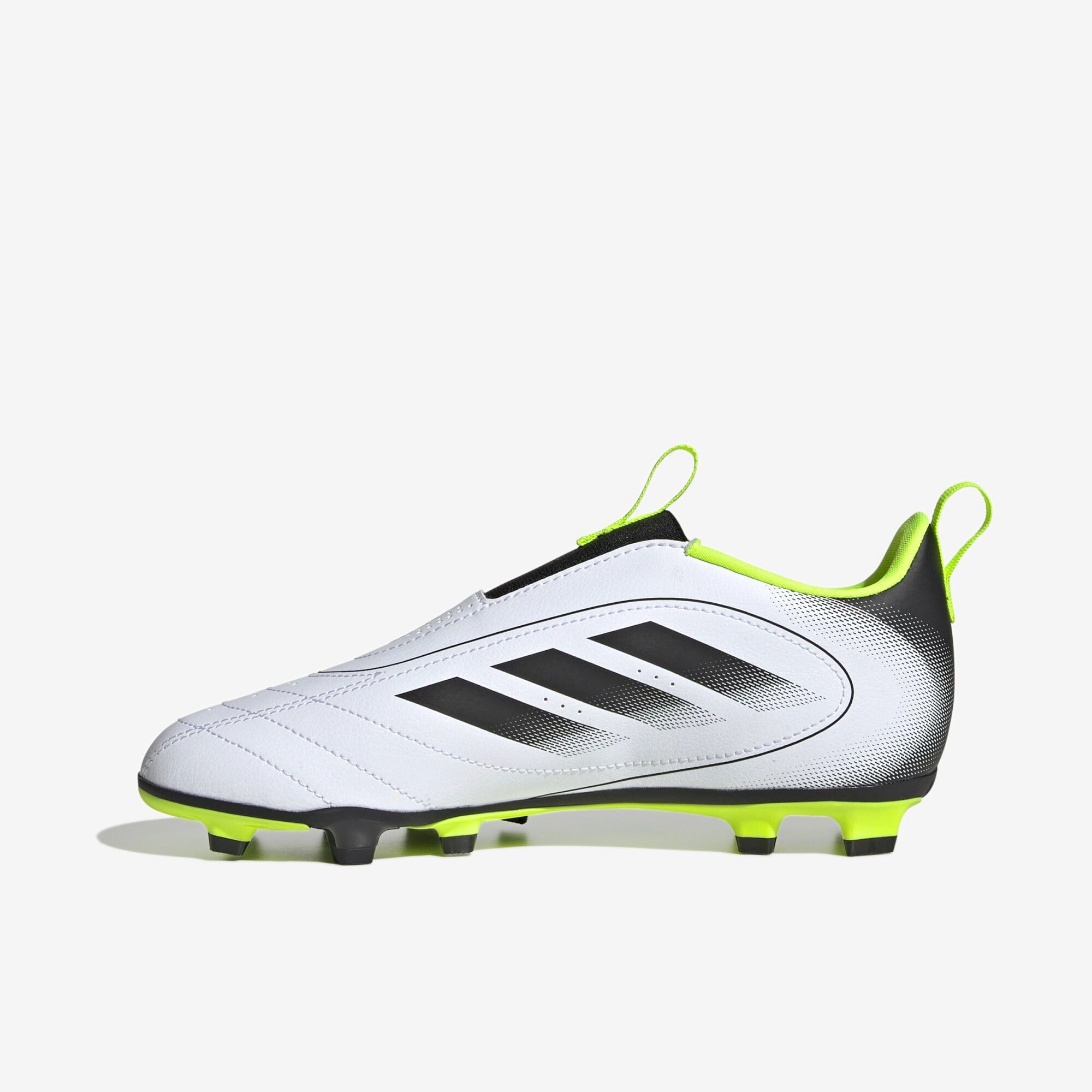 adidas Jr. Goletto IX Laceless Little/Big Kids' FG/MG Low-Top Soccer Cleats - Cloud White / Core Black / Lucid Lemon