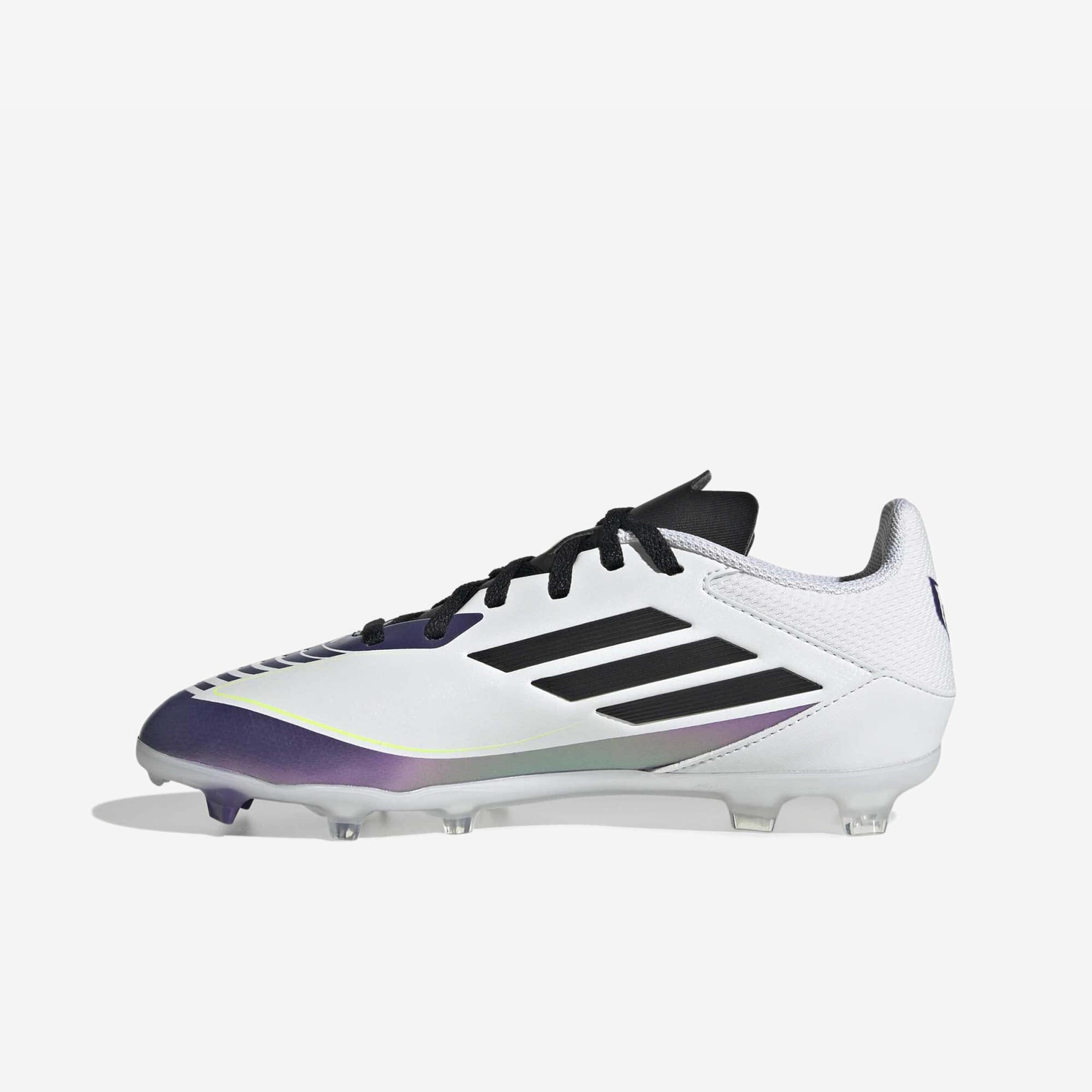 adidas Jr. Messi F50 League Big Kids' Firm/Multi-Ground Low-Top Soccer Cleats - Cloud White / Core Black / Purple