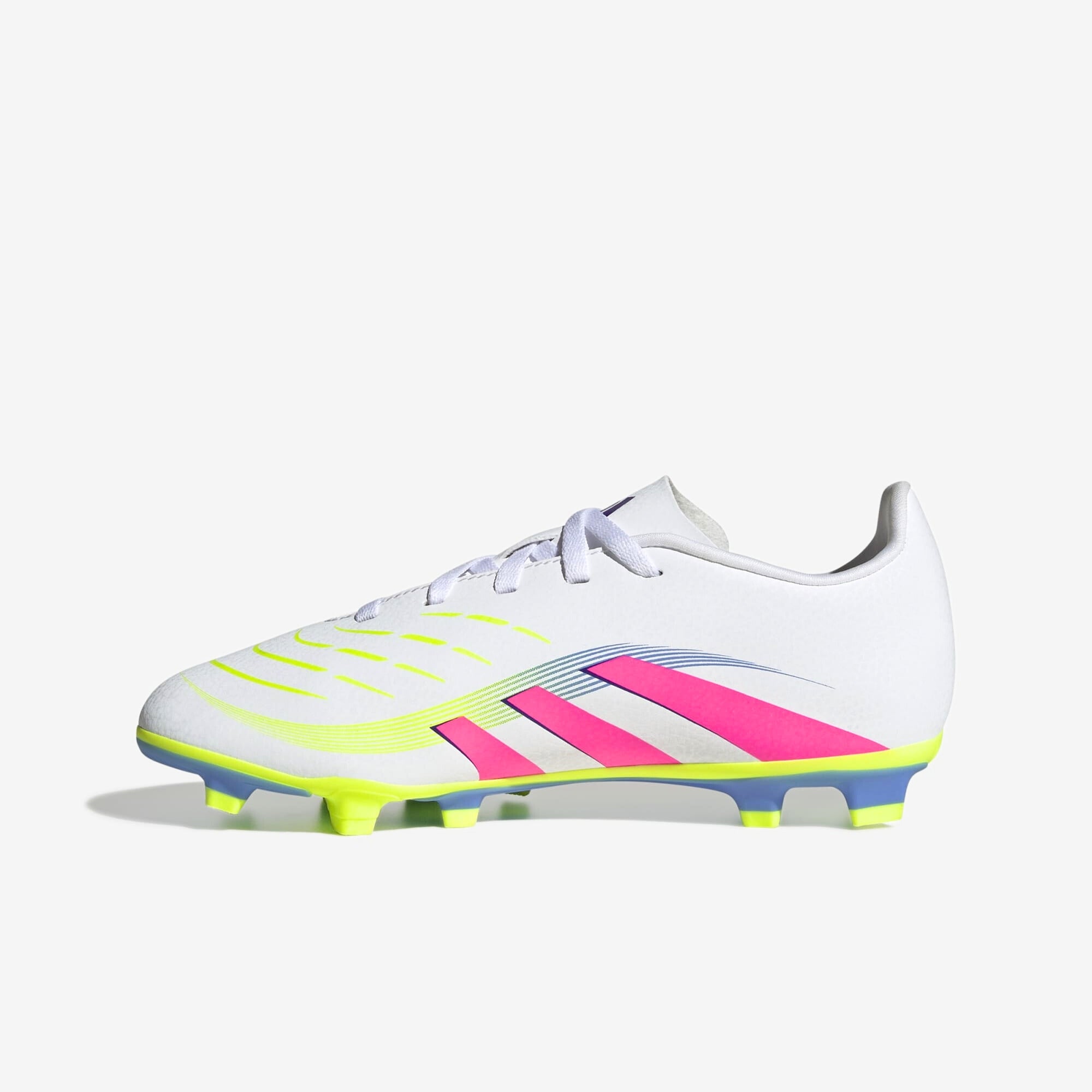 adidas Jr. Predator Club Little/Big Kids' FG/MG Low-Top Soccer Cleats - Cloud White / Lucid Pink / Lucid Lemon