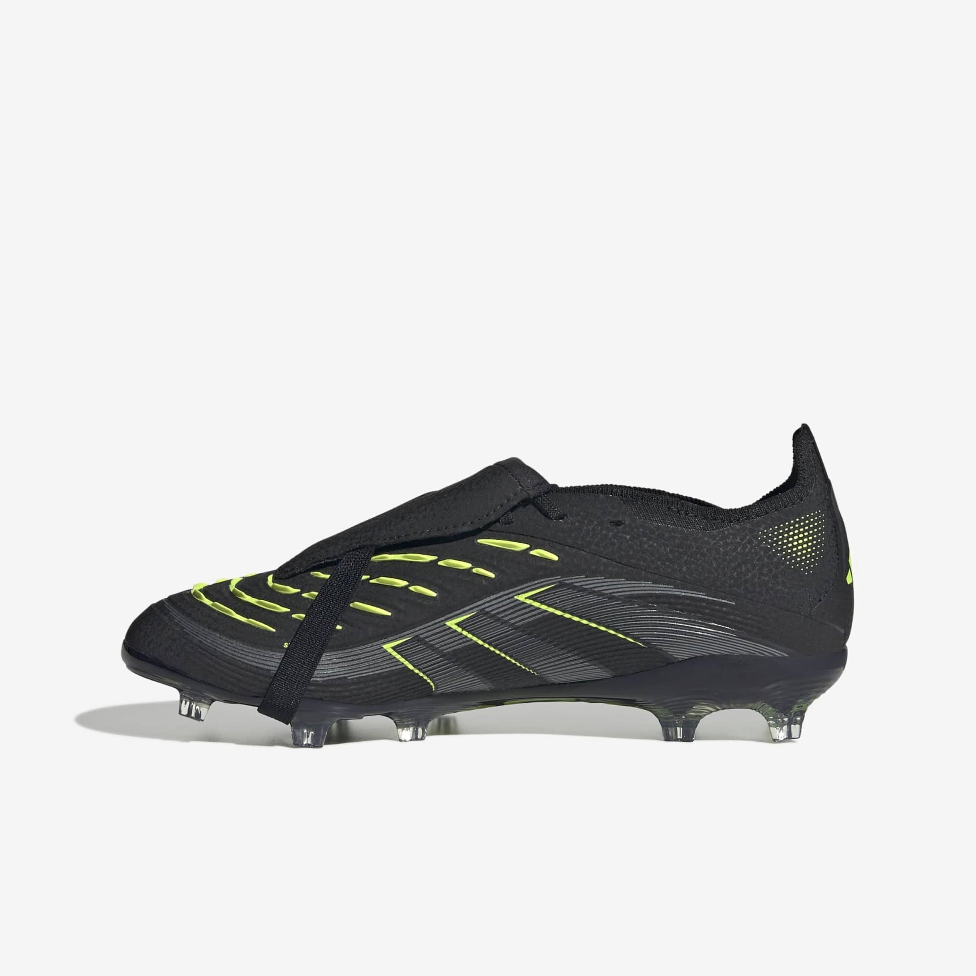 adidas Jr. Predator Elite Fold-Over Tongue Big Kids' Firm-Ground Low-Top Soccer Cleats - Core Black / Iron Met. / Lucid Lemon