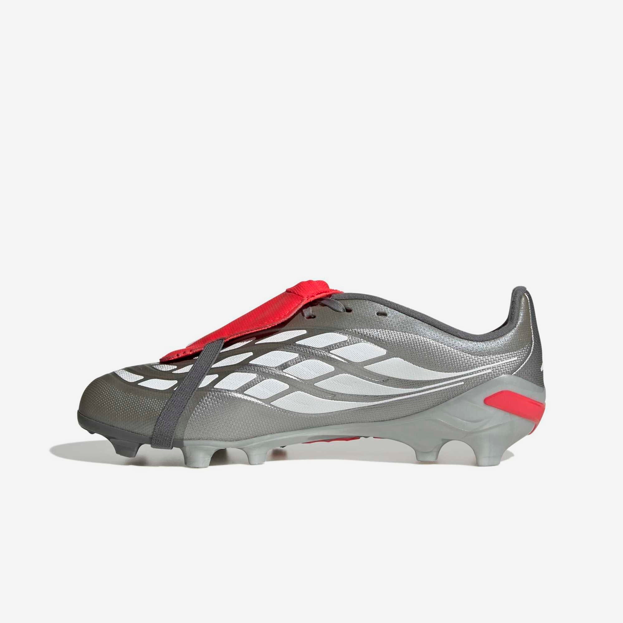 adidas Jr. Predator League Fold-Over Tongue Big Kids' Firm-Ground Low-Top Soccer Cleats - Iron Metallic / Zero Metalic / Lucid Red