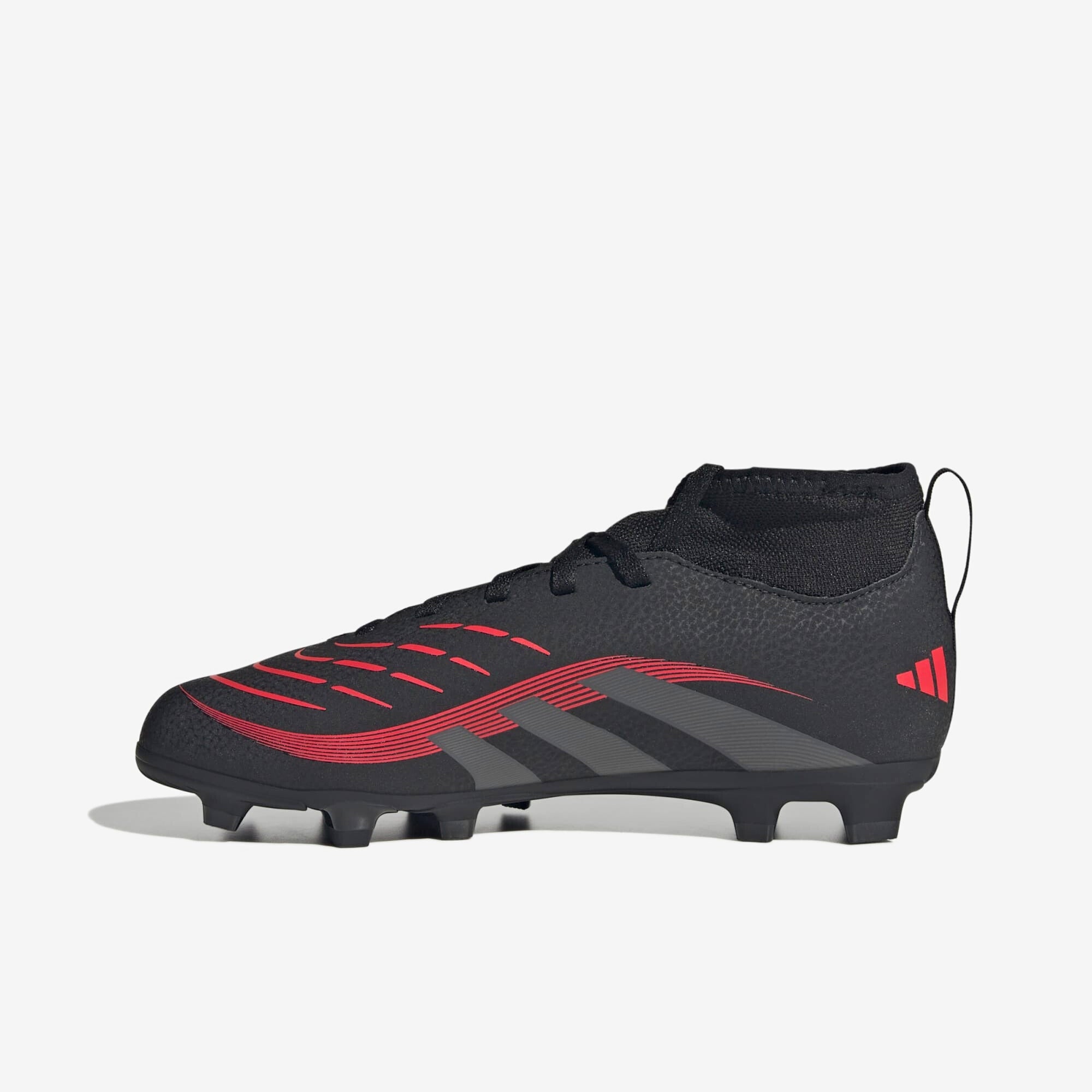 adidas Jr. Predator Club Sock Little/Big Kids' FG/MG Low-Top Soccer Cleats - Core Black / Grey Four / Lucid Red