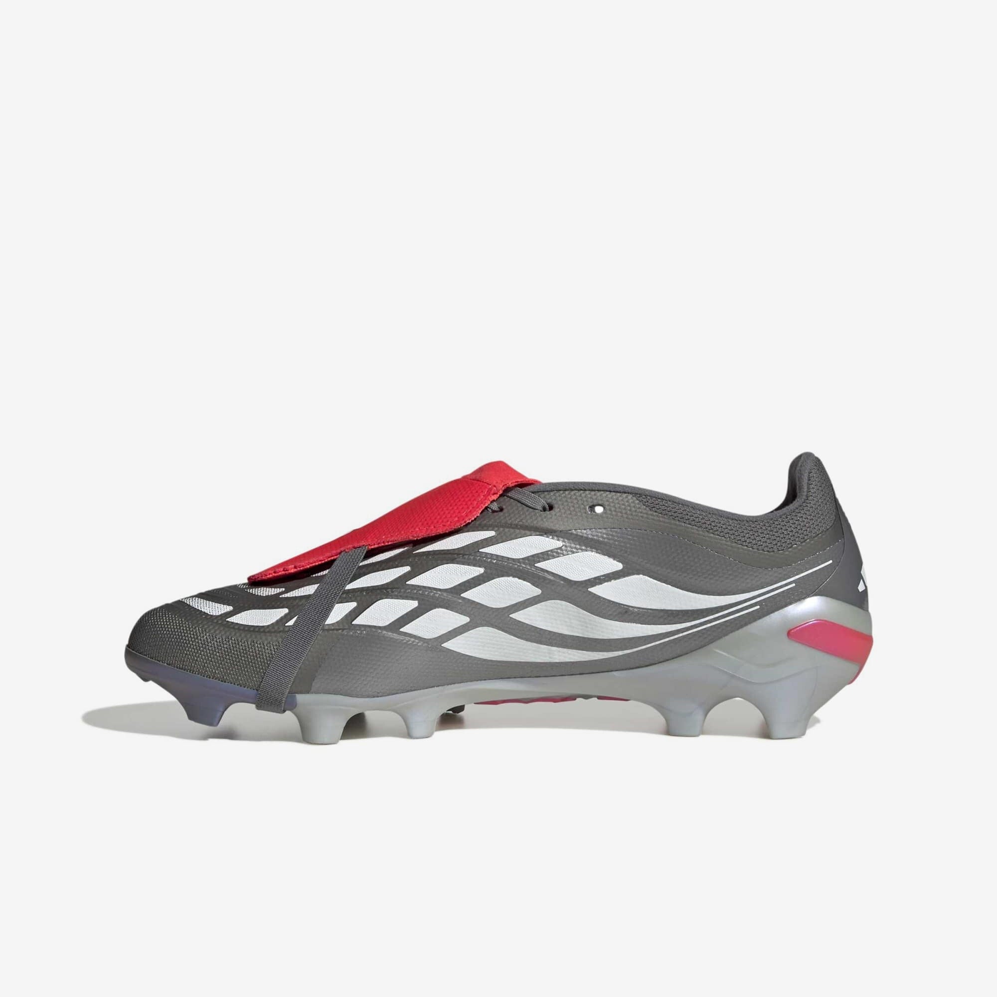 adidas Predator League Fold-Over Tongue Firm-Ground Low-Top Soccer Cleats - Iron Metallic / Zero Metalic / Lucid Red