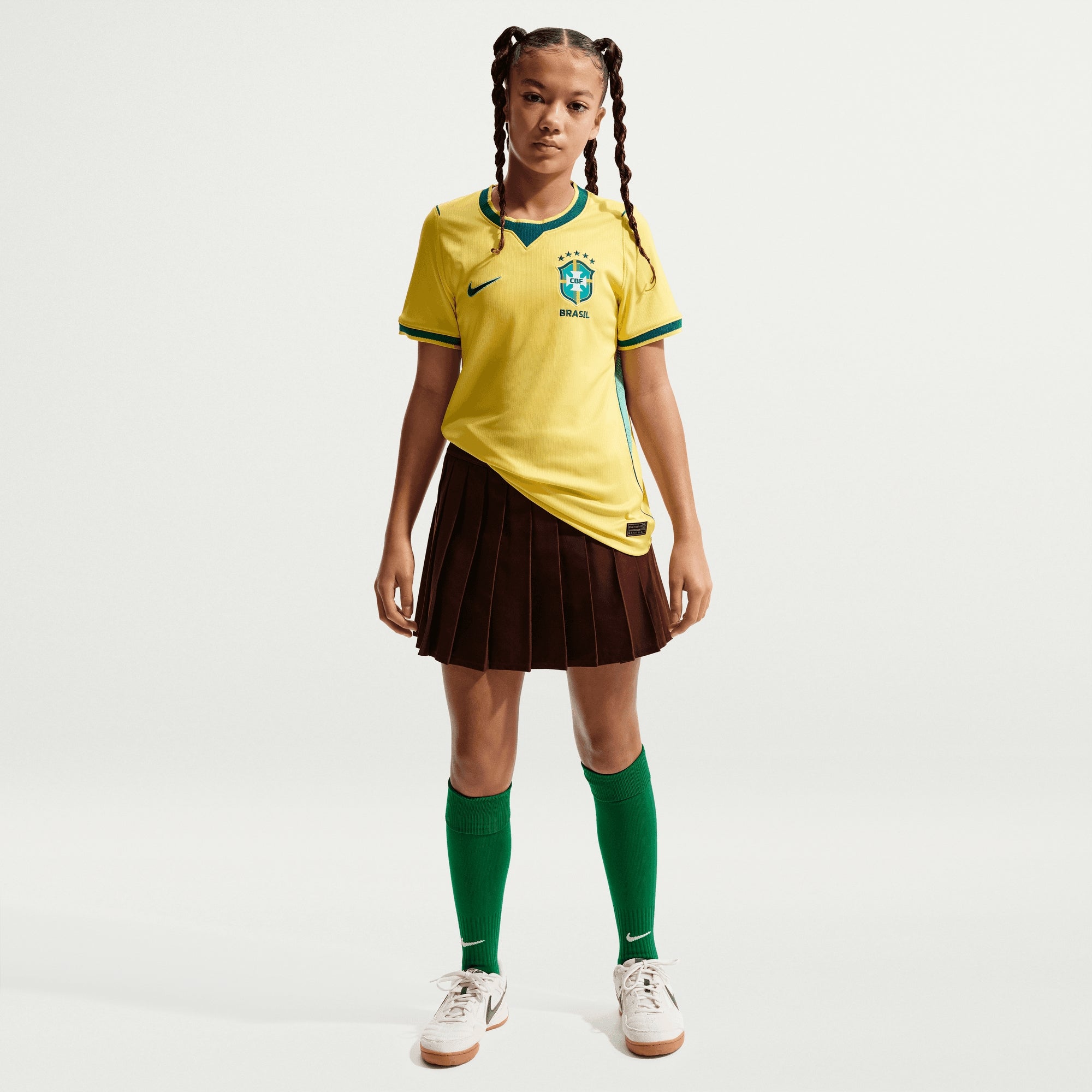 Nike Brazil 2026 Stadium Home Big Kids' Dri-FIT Soccer Replica Jersey - Canary/Light Menta/Geode Teal