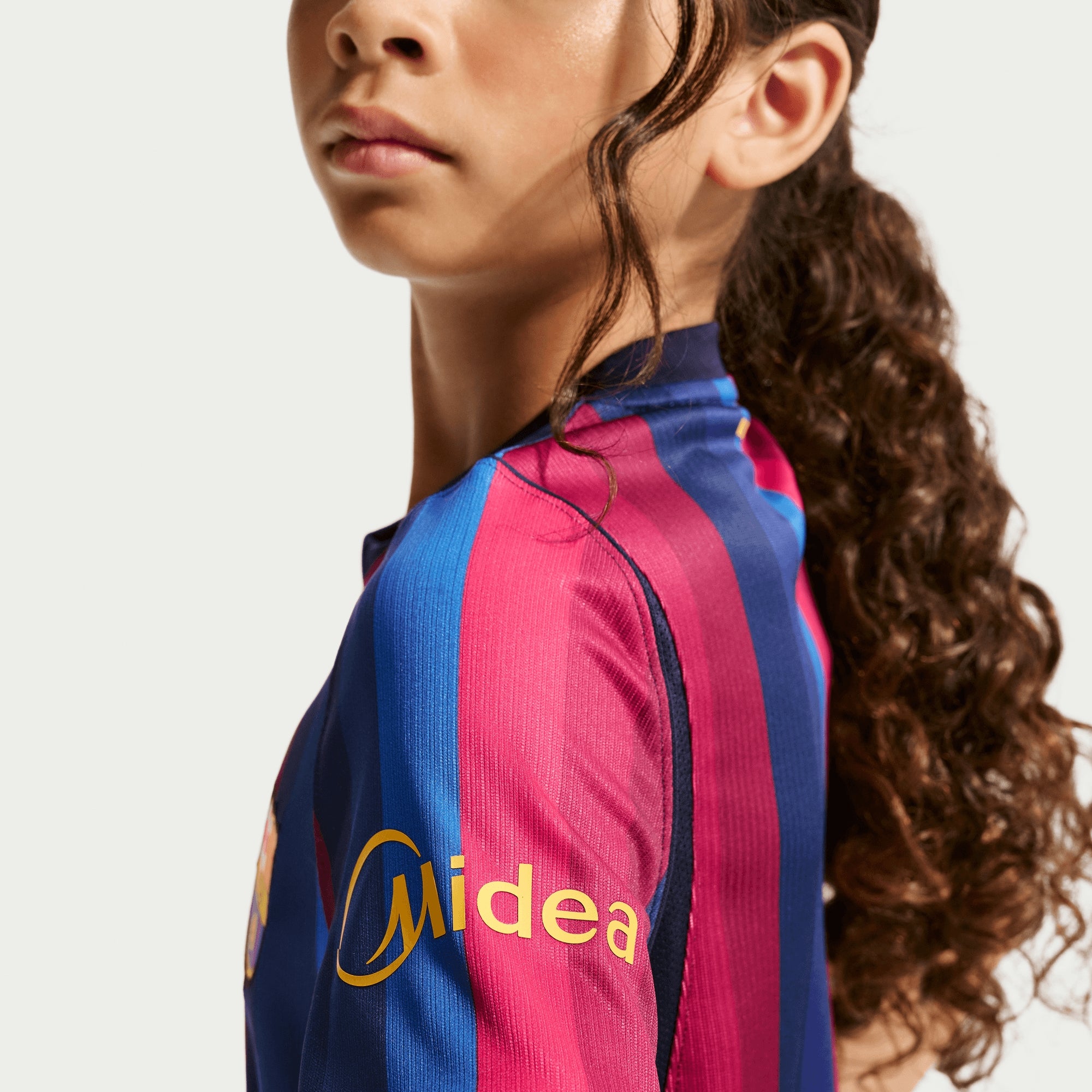 Nike FC Barcelona 2026/27 Stadium Home Big Kids' Dri-FIT Soccer Replica Jersey - Deep Garnet/Blue Void/Mineral Yellow