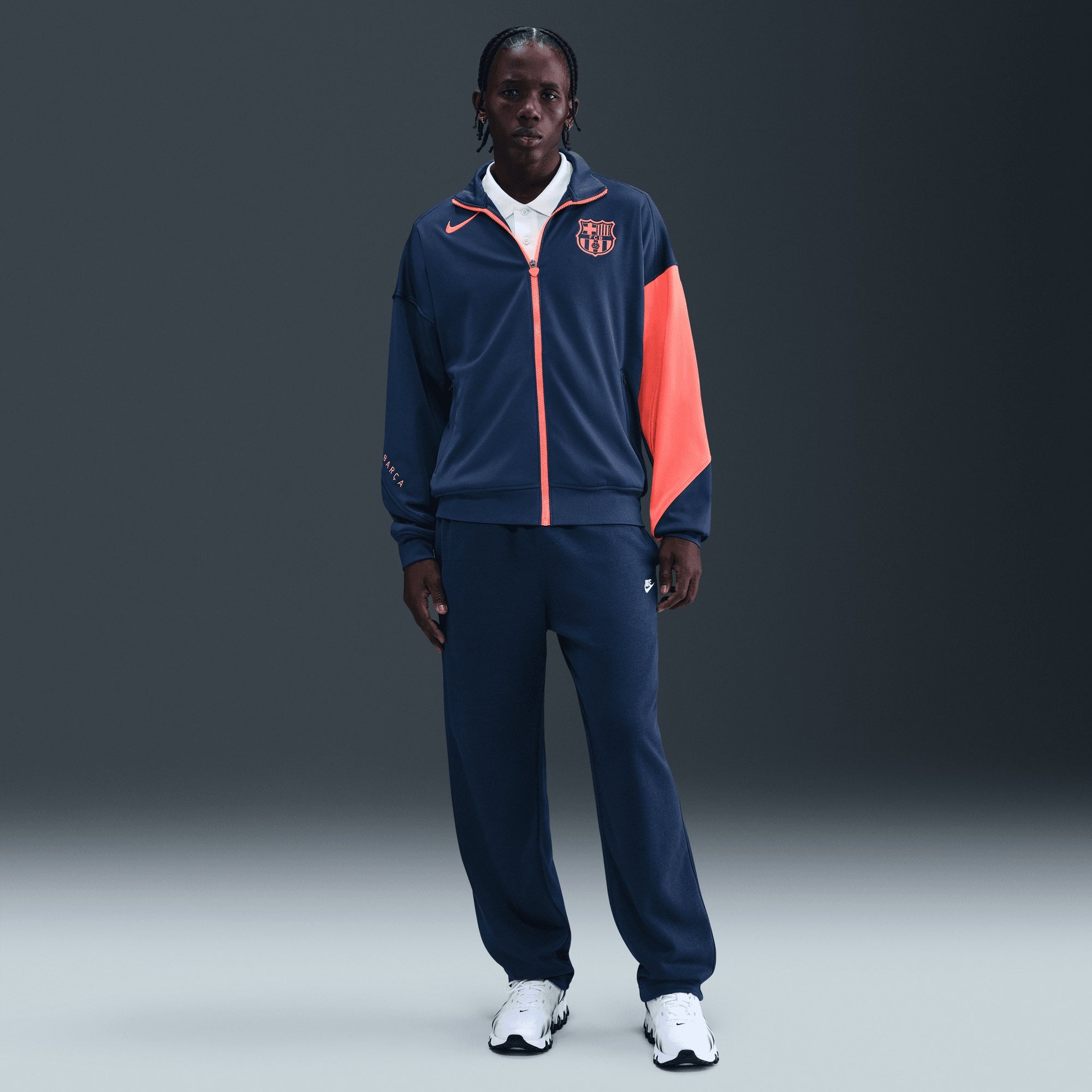 Nike FC Barcelona Academy Pro Third Men's Dri-FIT Total 90 Soccer Anthem Jacket - Midnight Navy/Bright Mango/Bright Mango