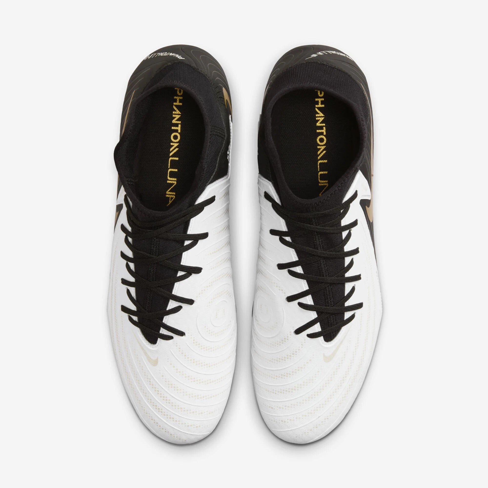 Nike Phantom Luna 2 Academy MG High-Top Soccer Cleats - White/Black/Metallic Gold Coin