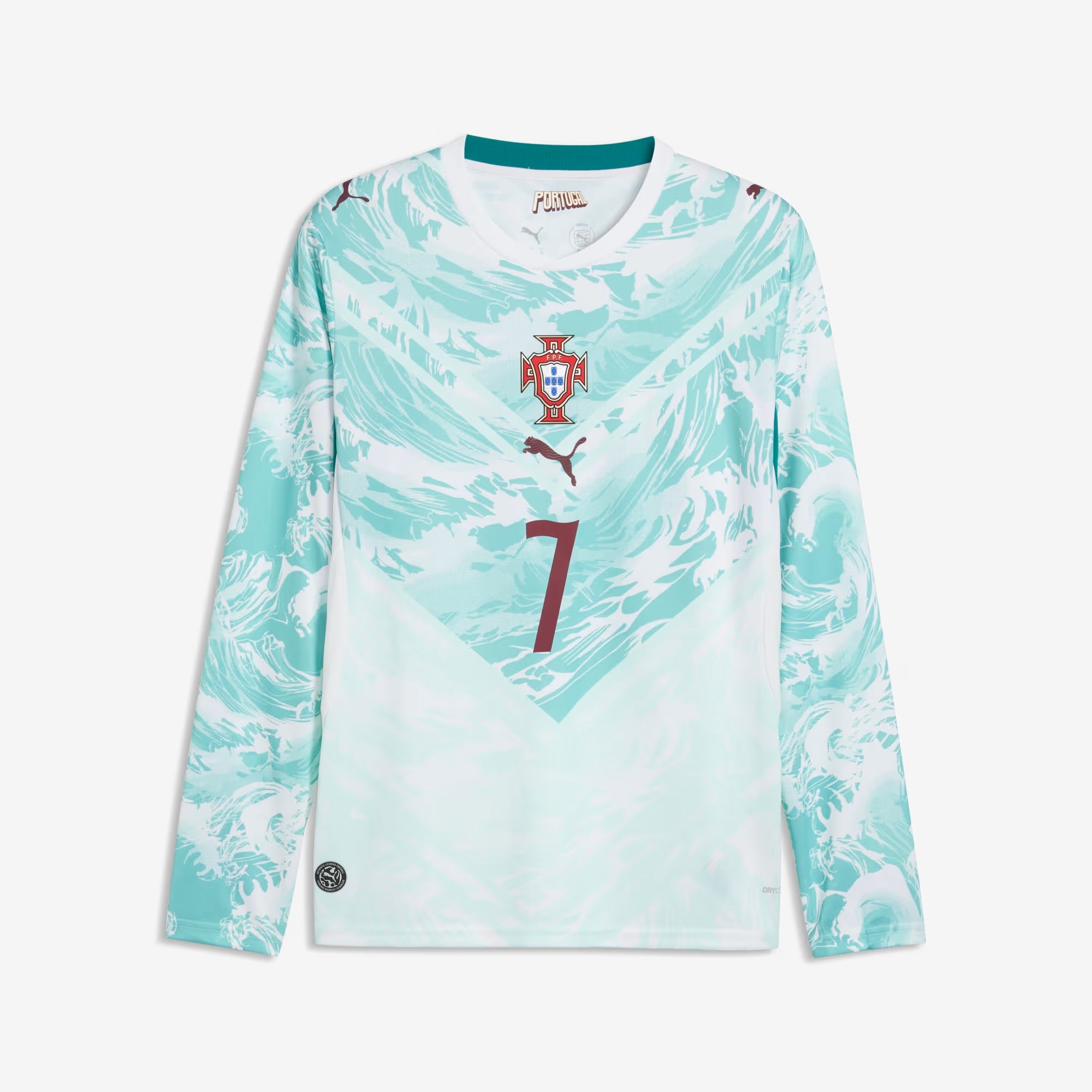 PUMA Portugal 2026 Stadium Away Ronaldo Men's Long-Sleeve Soccer Jersey - PUMA White-Green Lagoon