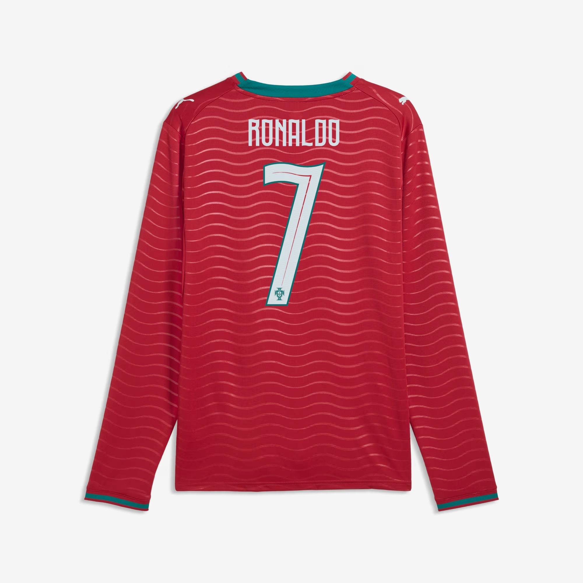 PUMA Portugal 2026 Stadium Home Ronaldo Men's Long-Sleeve Soccer Jersey - Club Red-Green Lagoon